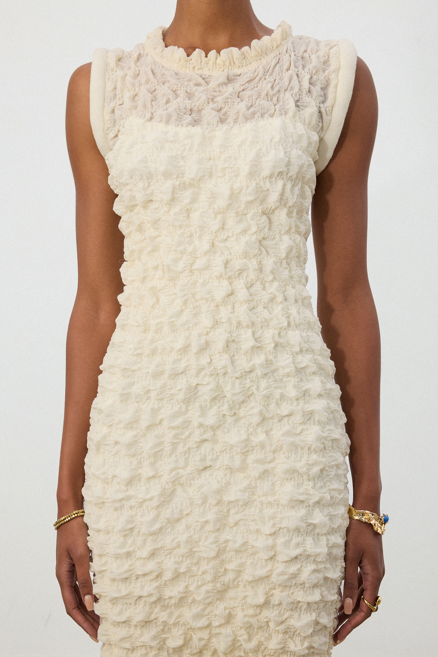 Cream Ruffle  Midi Dress