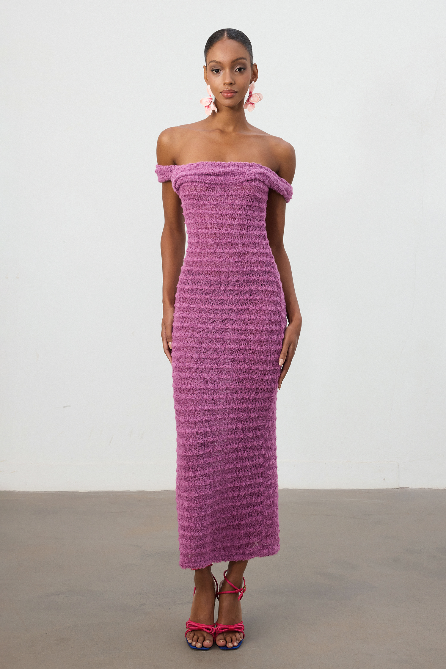Blossom Purple Textured Strapless  Dress