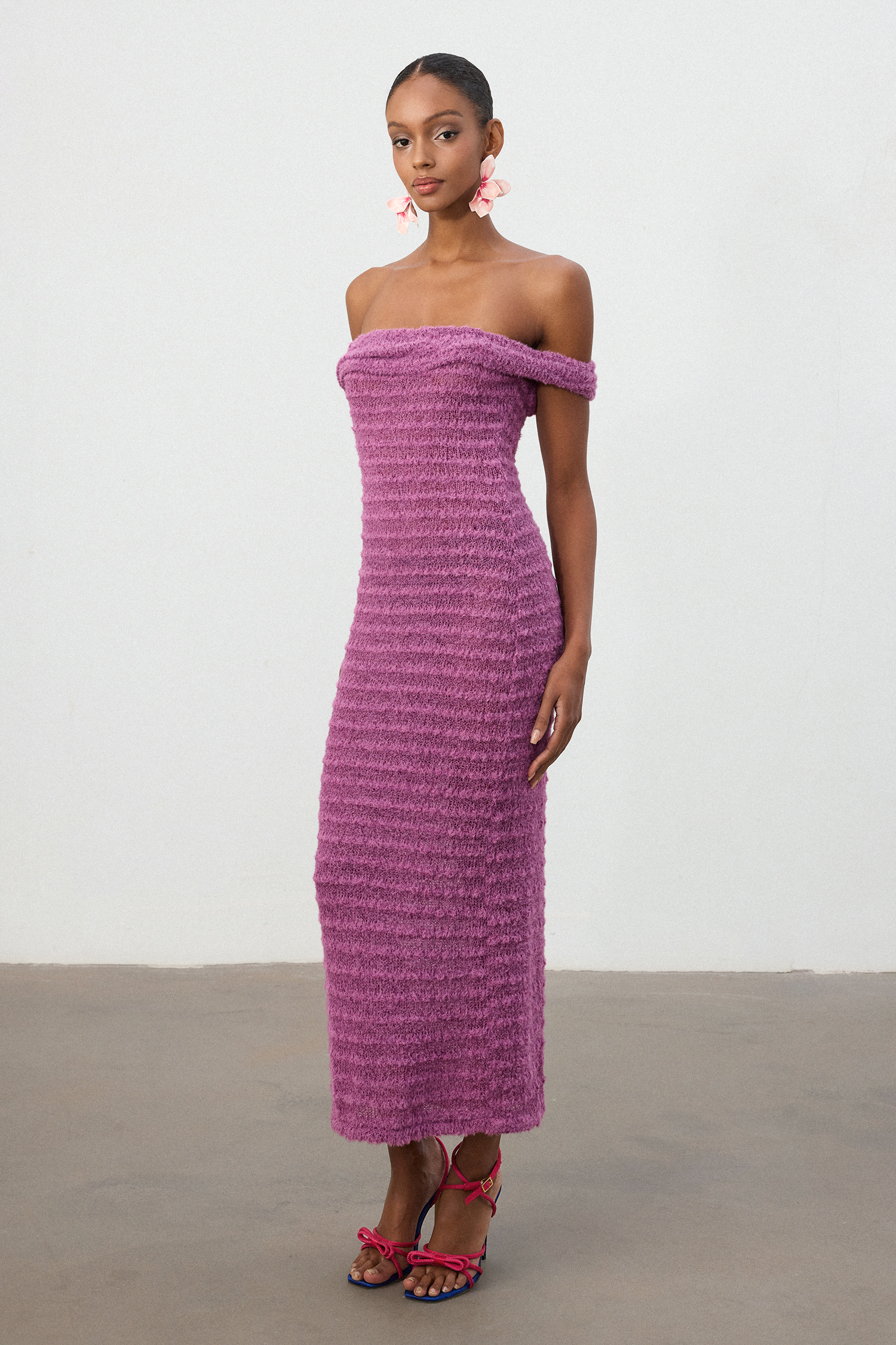 Blossom Purple Textured Strapless  Dress