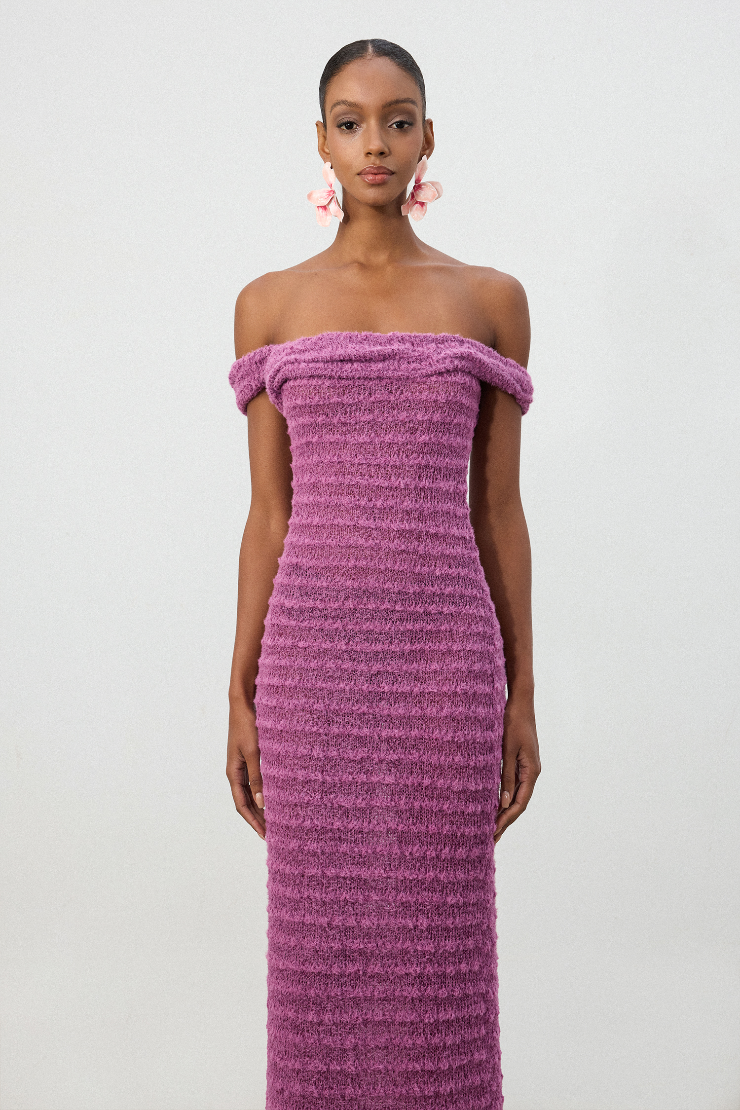Blossom Purple Textured Strapless  Dress