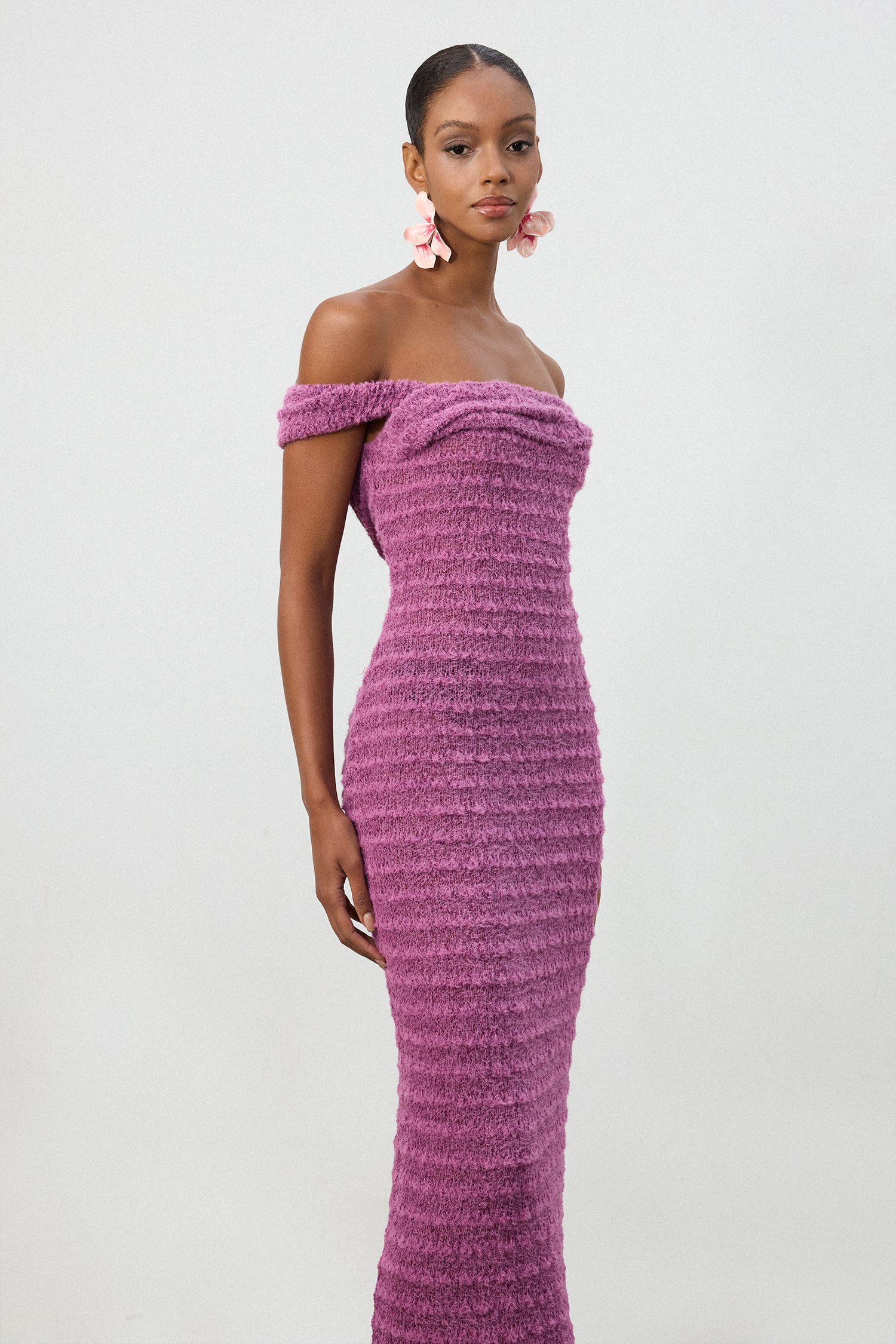Blossom Purple Textured Strapless  Dress