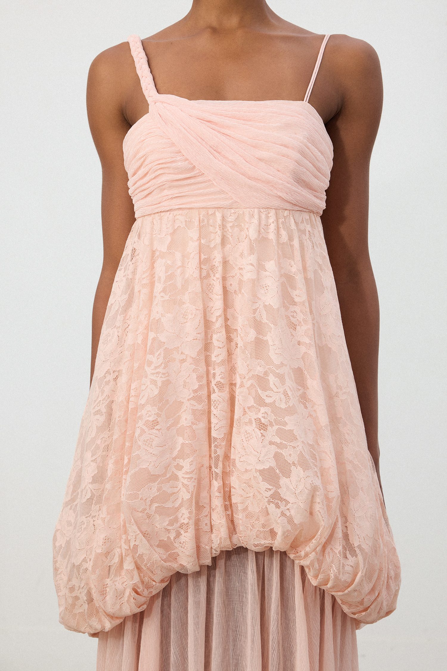 Blush Pink Lace Appliqué Chiffon Maxi Dress