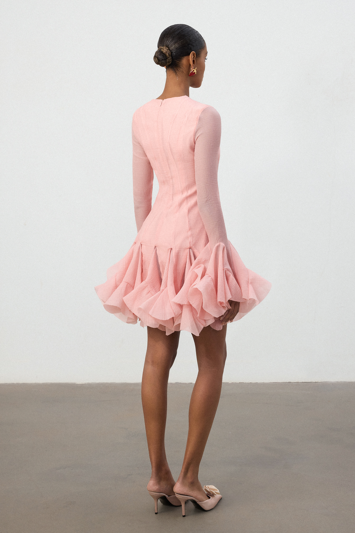 Blush Pink Ruffle Hem Semi-Sheer Mini Dress