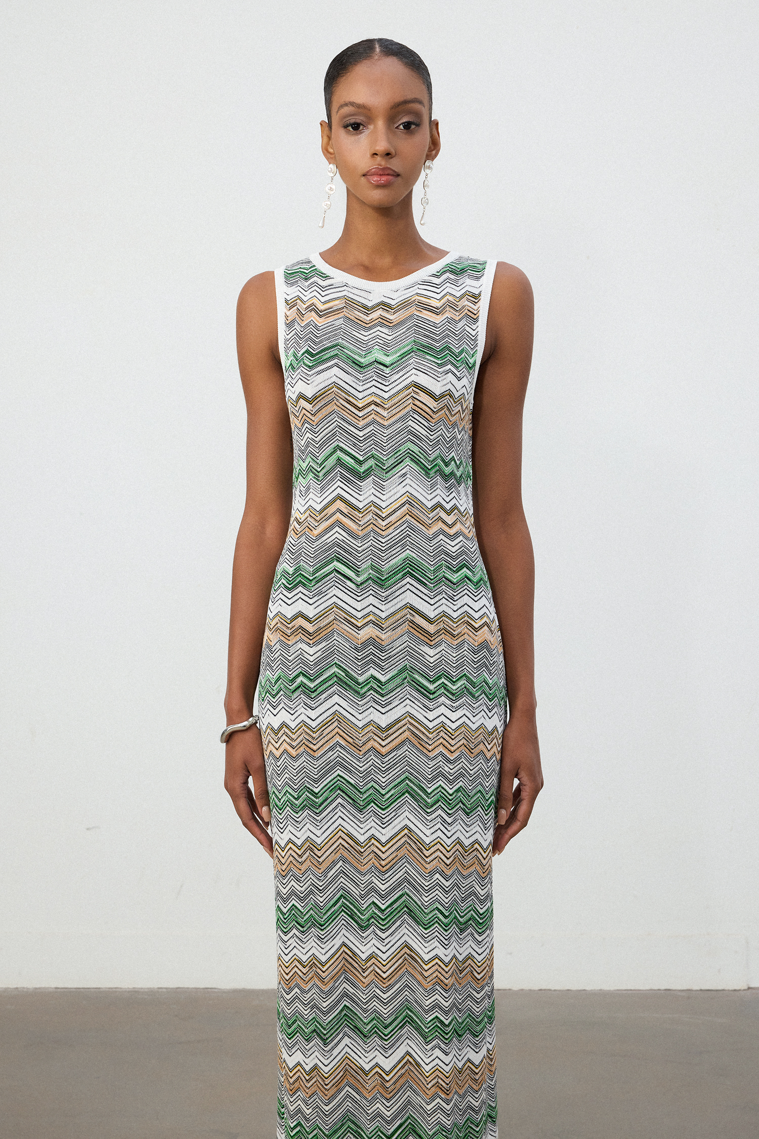 Earthy Chevron Knit Sleeveless Maxi Dress
