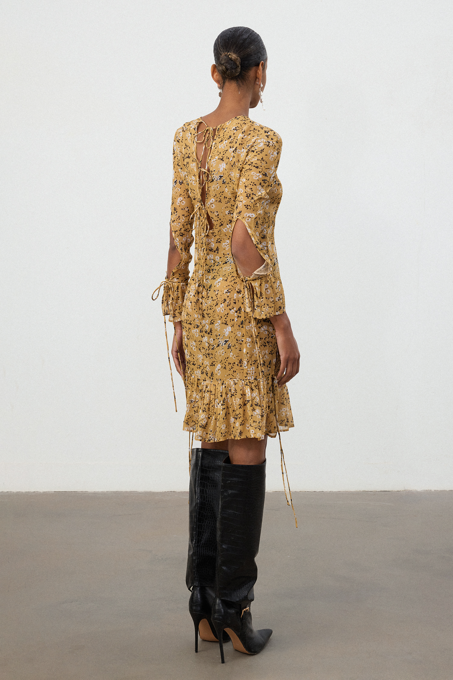 Honey Gold Floral Ruffled Mini Dress