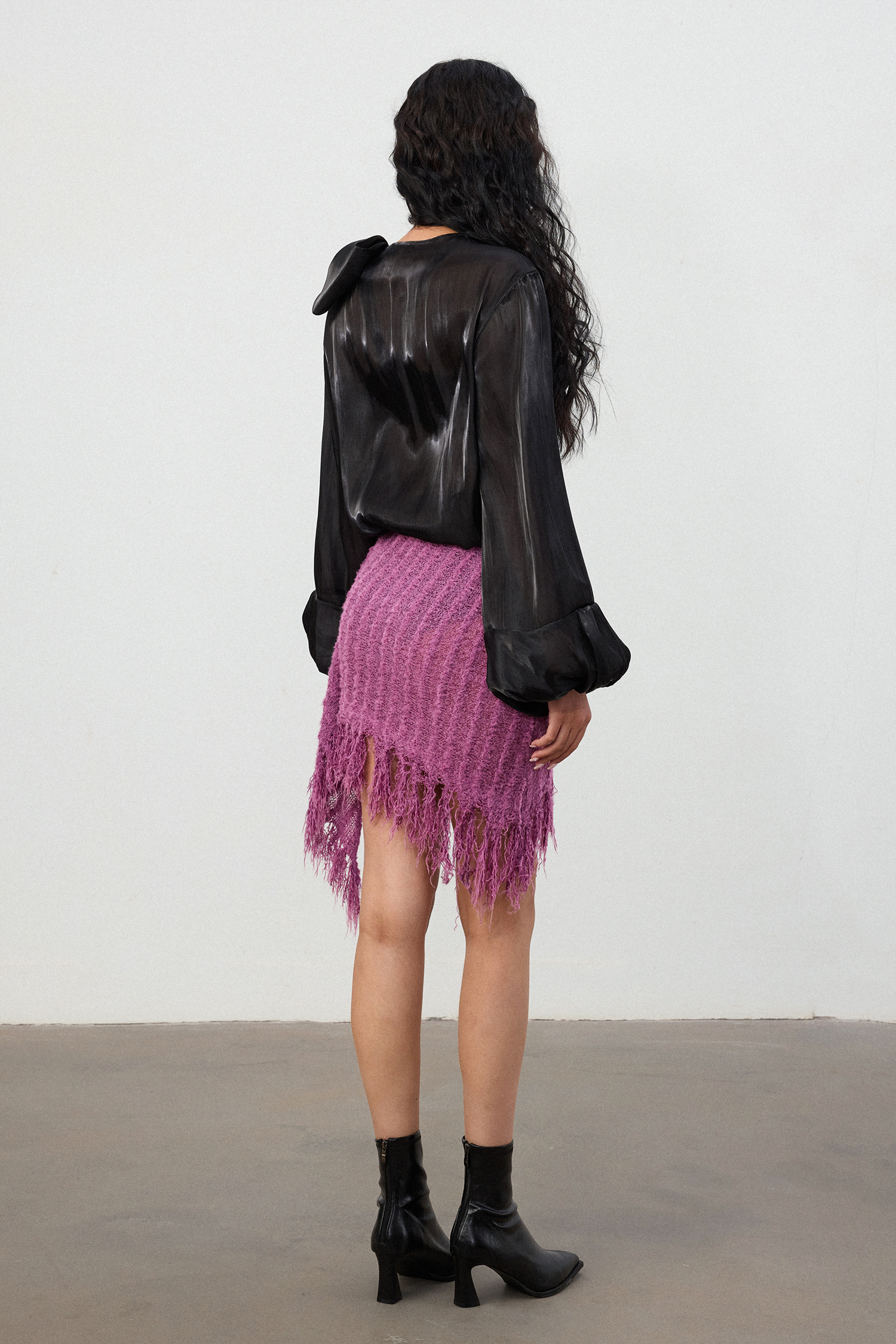 Black Satin Oversized Bow Blouse