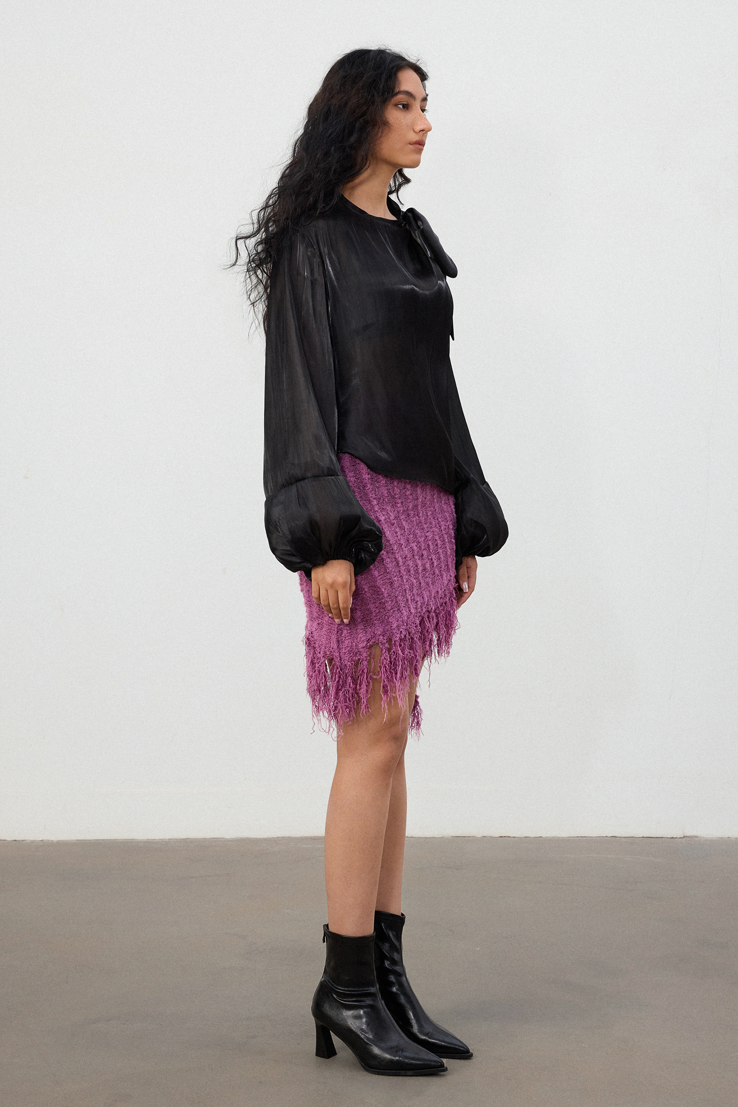 Black Satin Oversized Bow Blouse