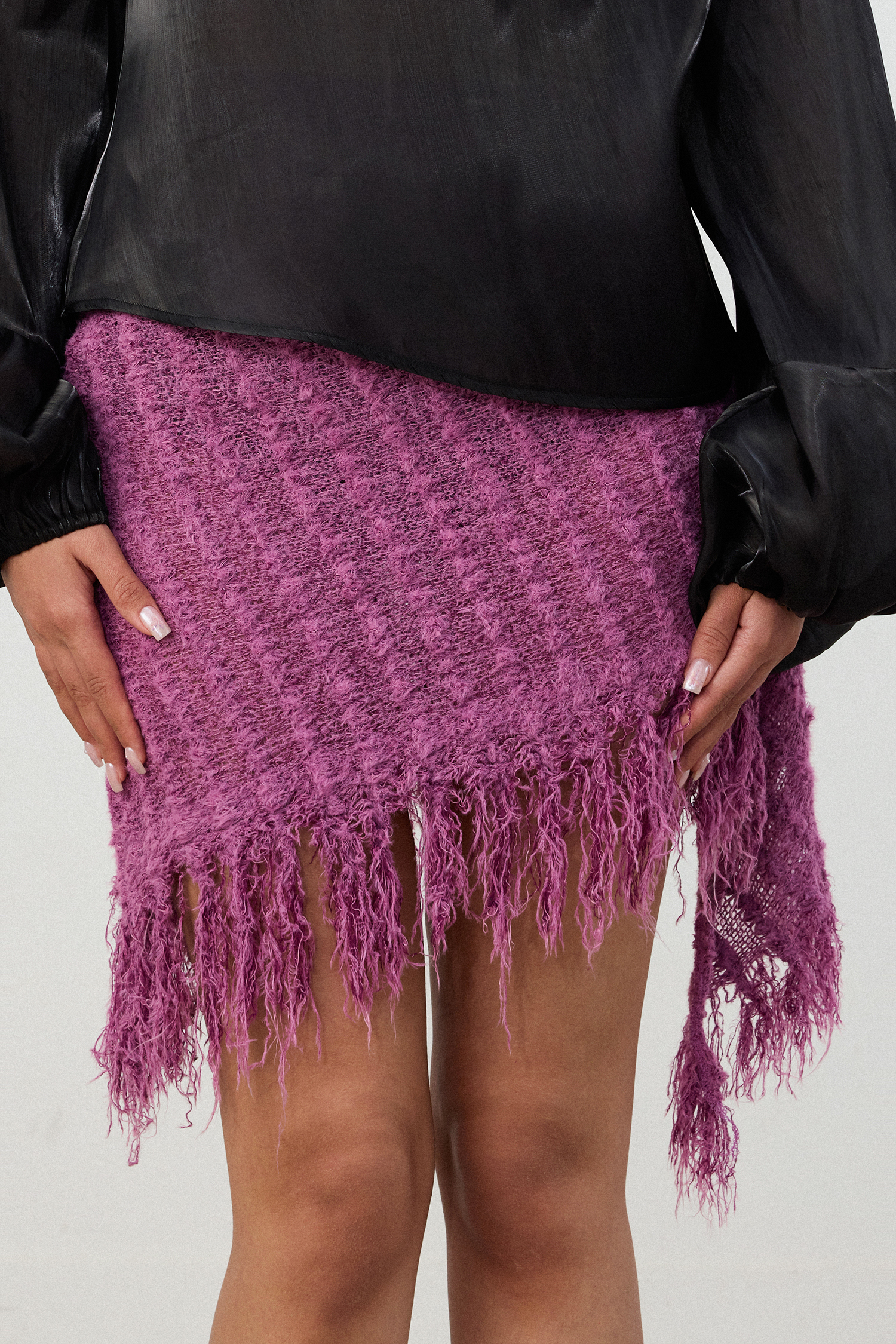 Magenta Knit Fringe Mini Skirt