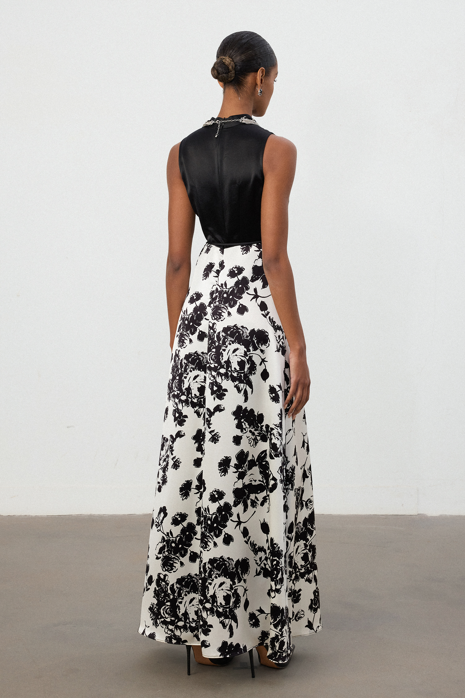 Black & Ivory Floral Maxi Skirt