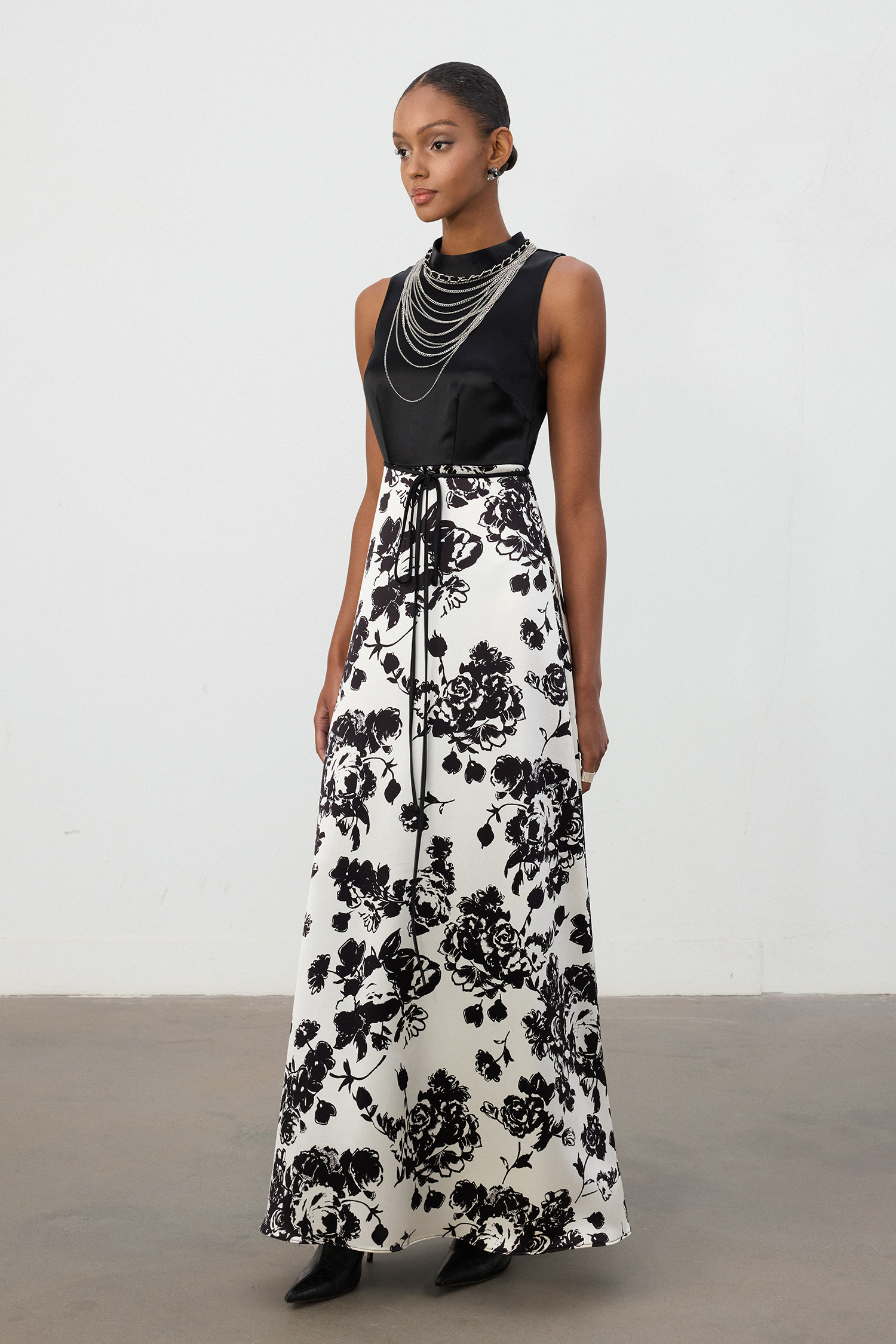 Black & Ivory Floral Maxi Skirt
