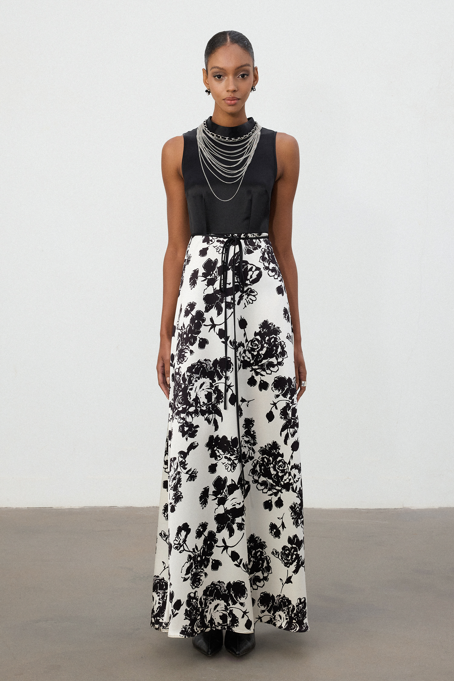 Black & Ivory Floral Maxi Skirt
