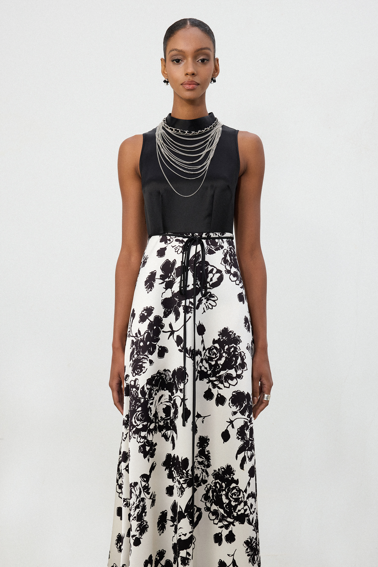 Black & Ivory Floral Maxi Skirt