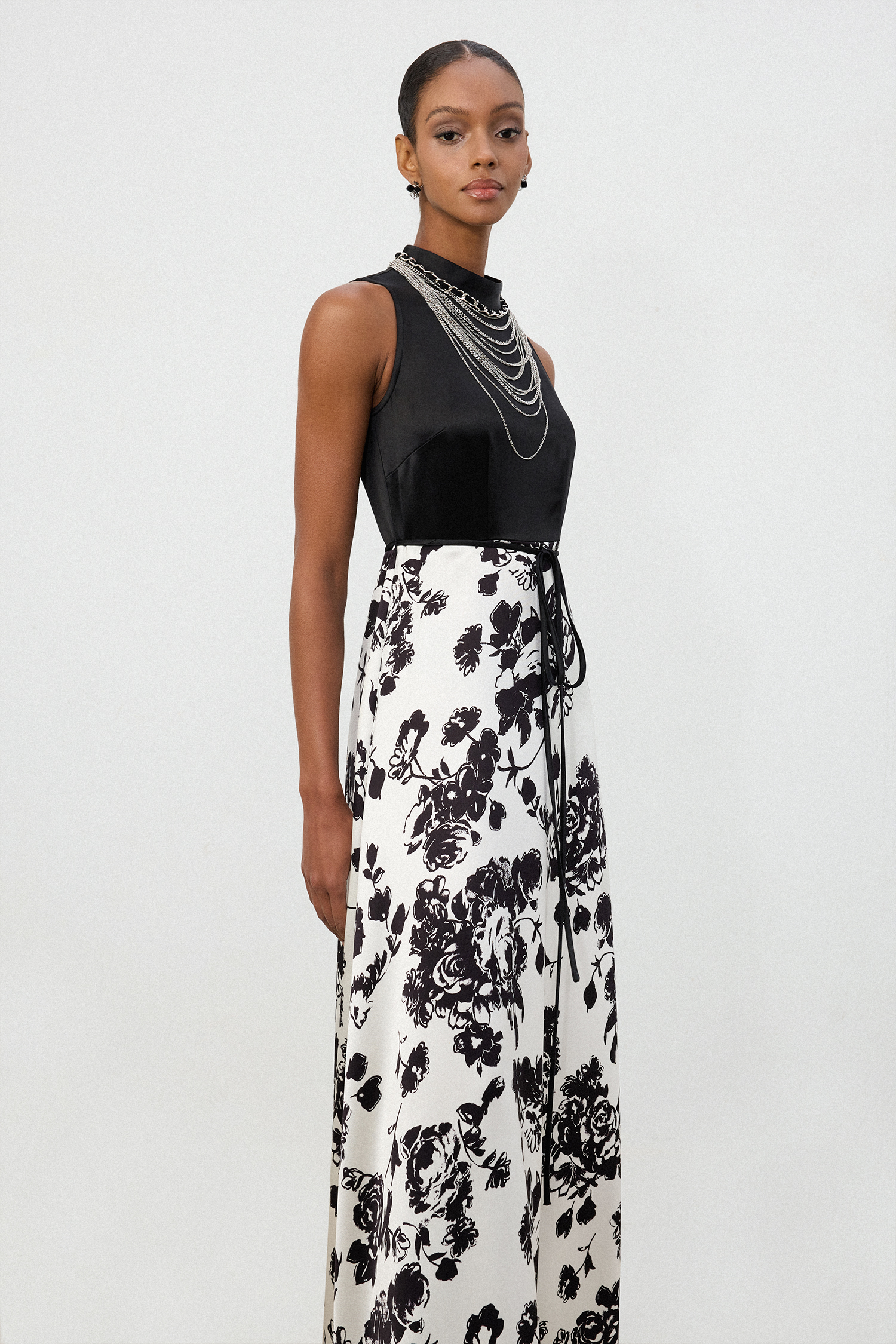 Black & Ivory Floral Maxi Skirt