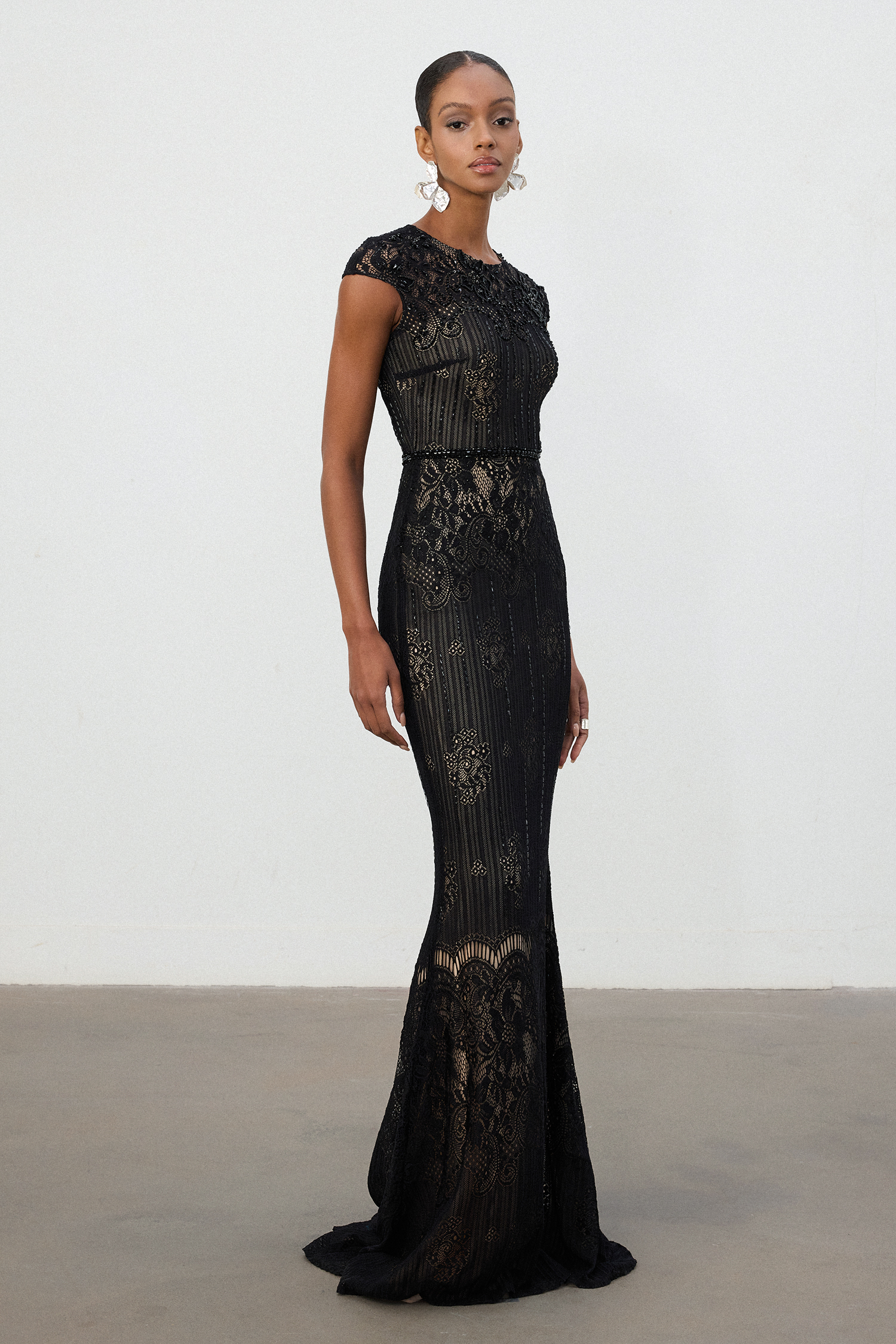 Black Corded Lace Mermaid Gown