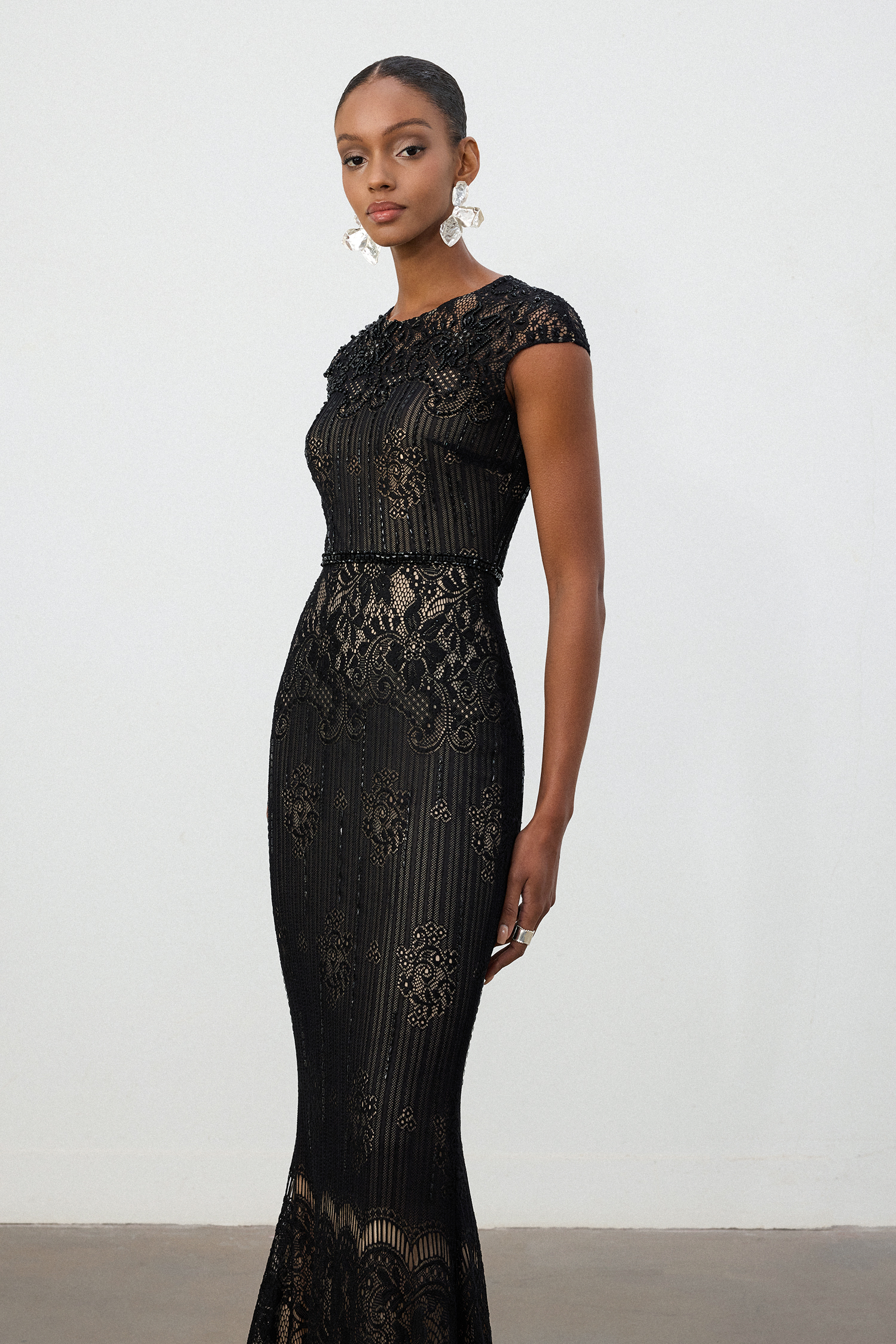 Black Corded Lace Mermaid Gown