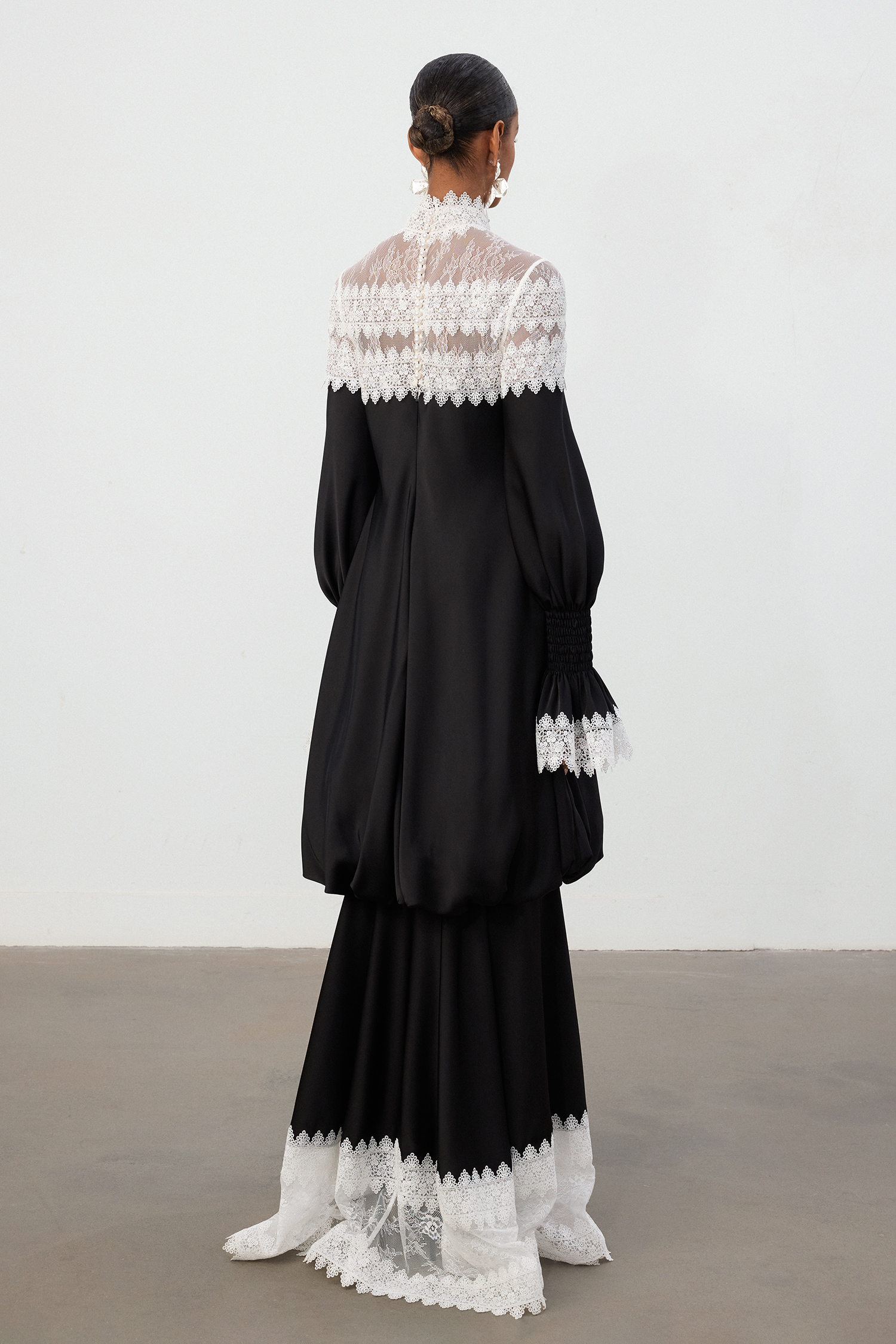 Romantic Lace-Trim Black Floor-Length Skirt