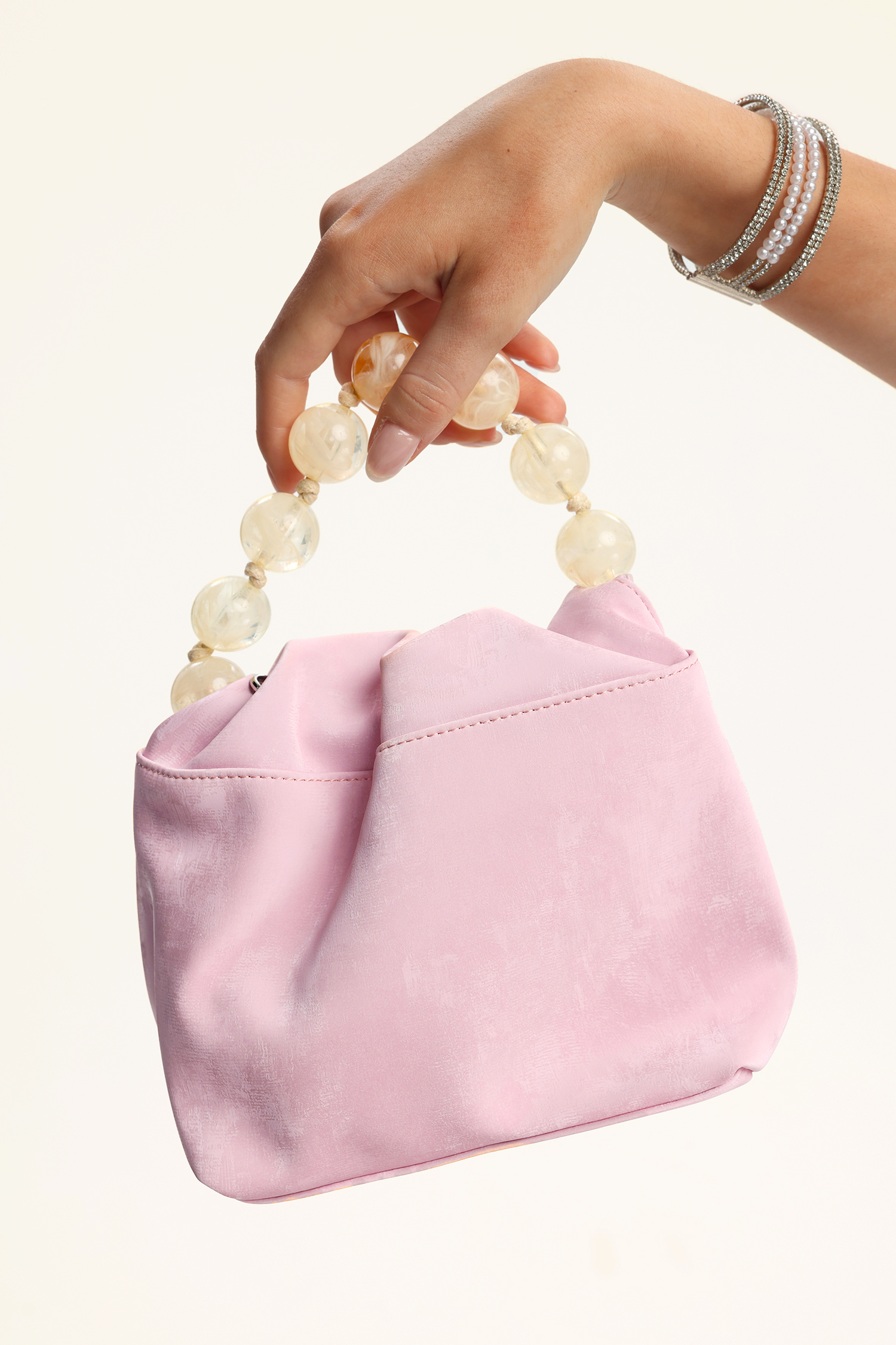 Peach Blossom Beaded Velvet Bucket Bag