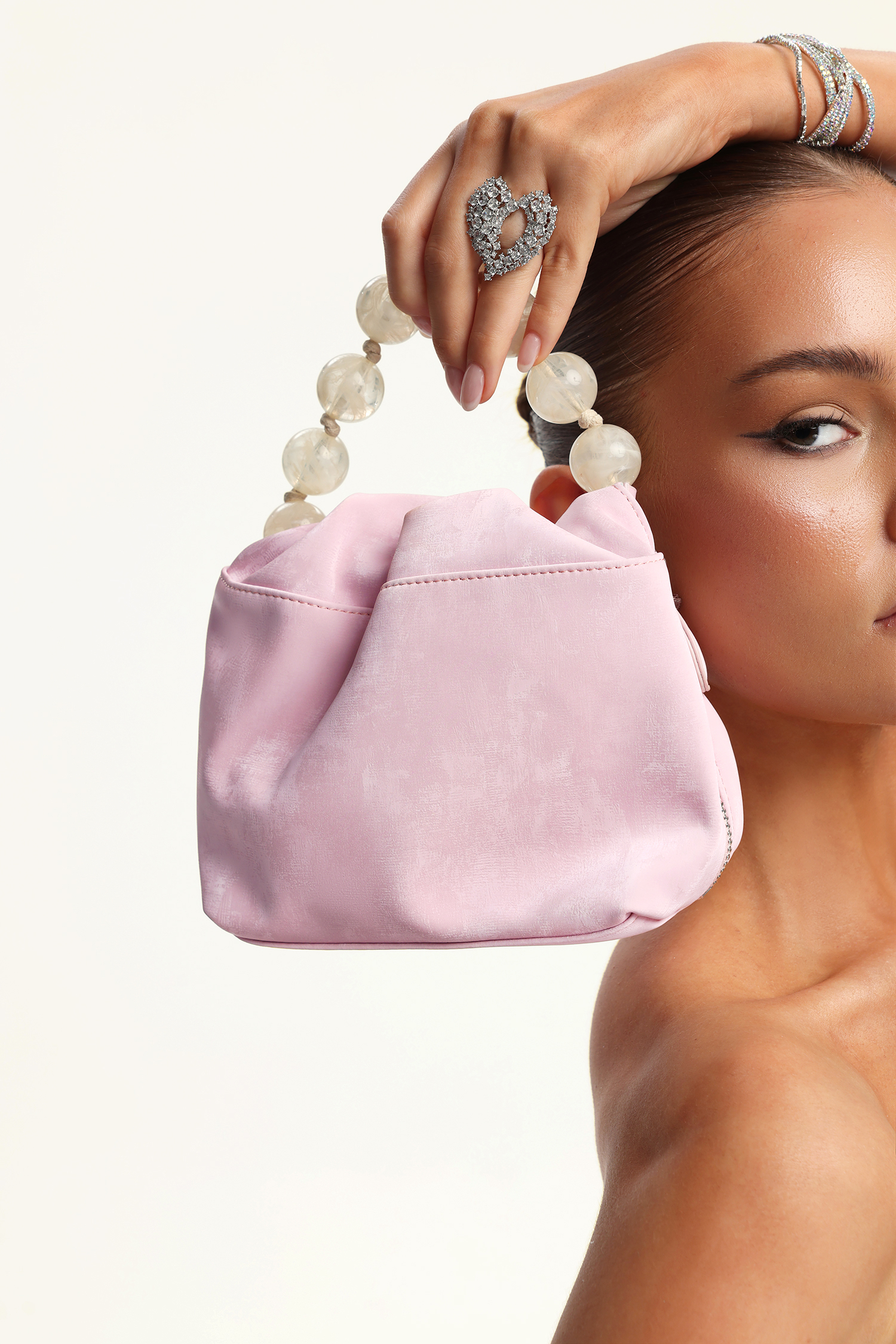 Peach Blossom Beaded Velvet Bucket Bag