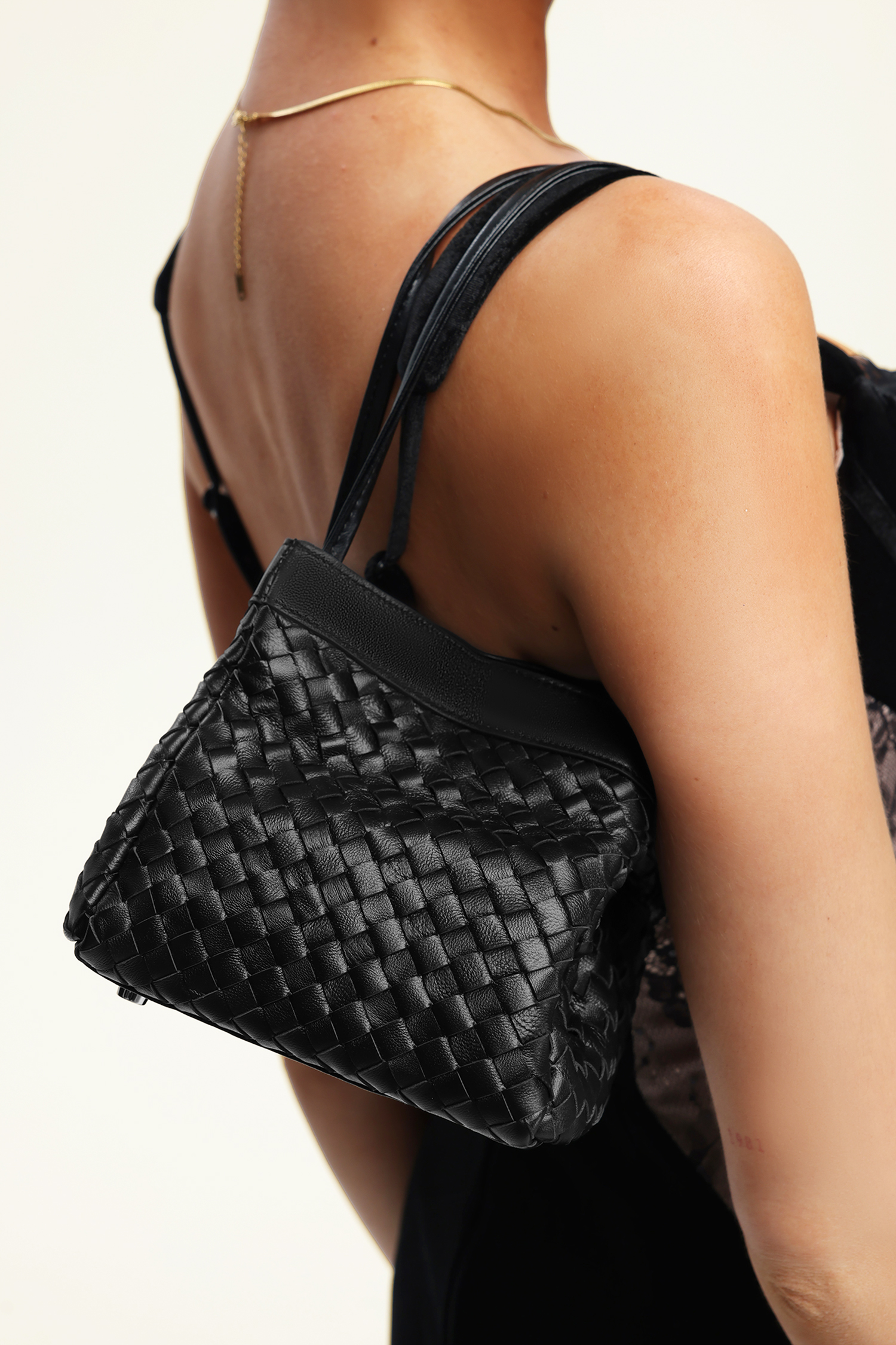 Noir Woven Lambskin Top-Handle Bag