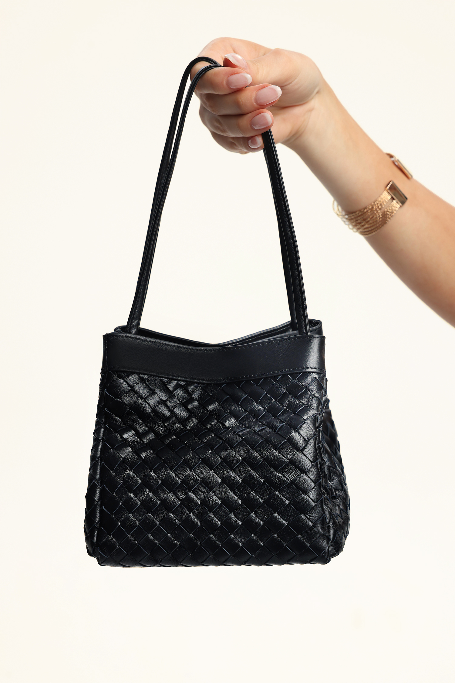 Noir Woven Lambskin Top-Handle Bag