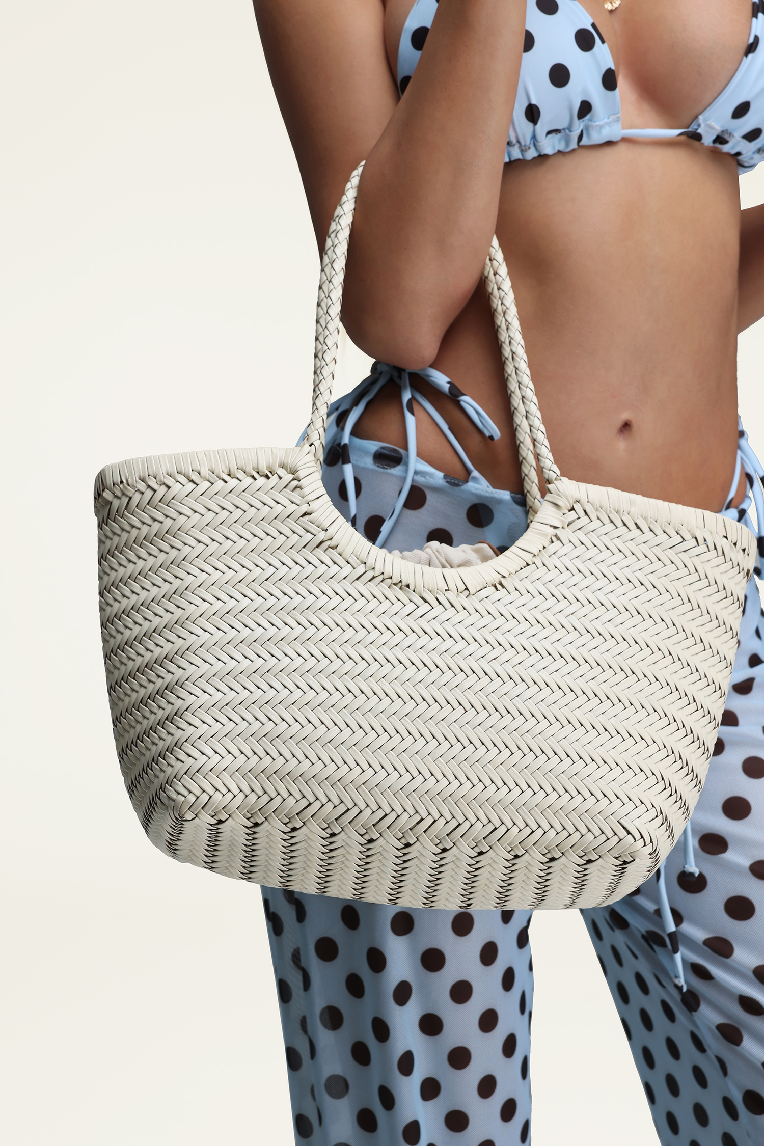 Boho Ivory Woven Basket Shoulder Bag