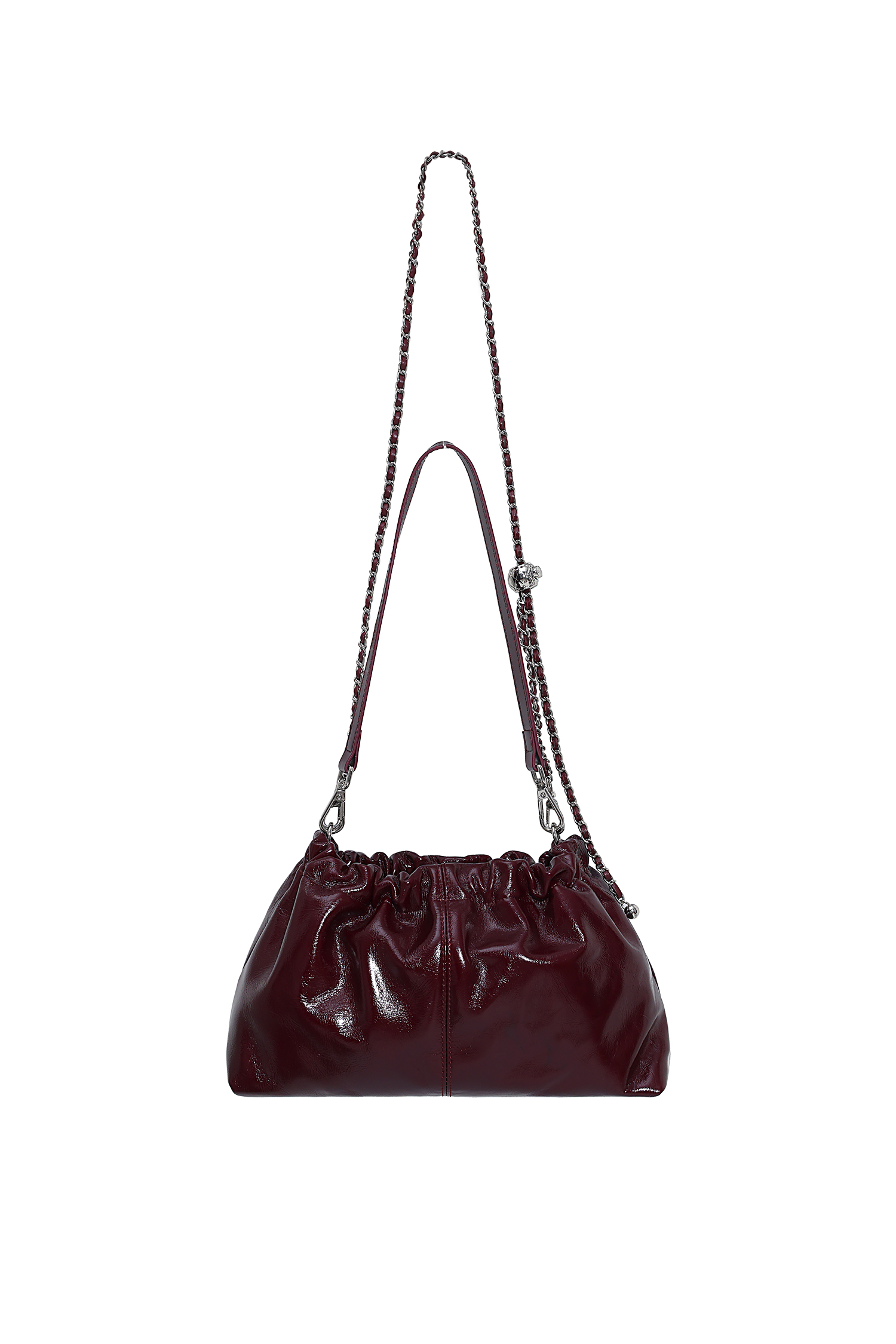 Burgundy Crinkle Patent Chain Shoulder Bag