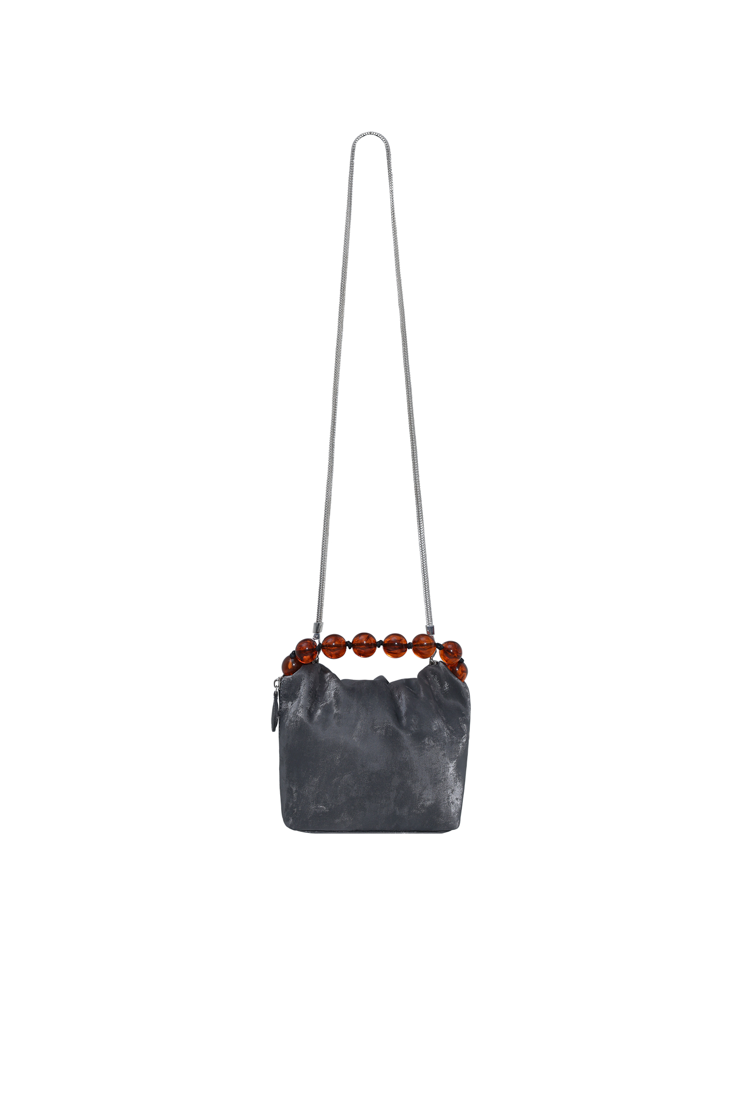 Slate Grey Velvet Beaded Top-Handle Bag
