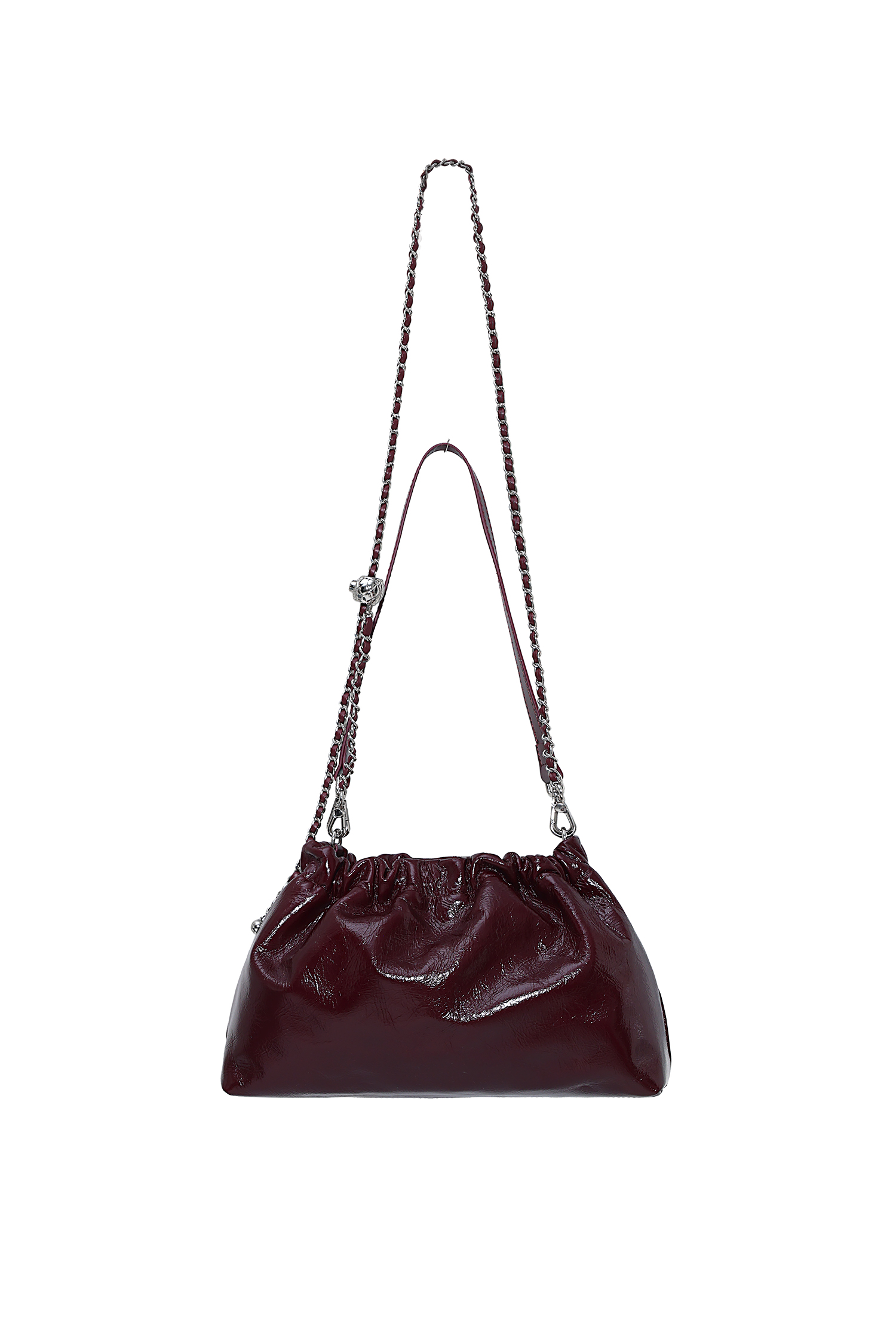Burgundy Crinkle Patent Chain Shoulder Bag