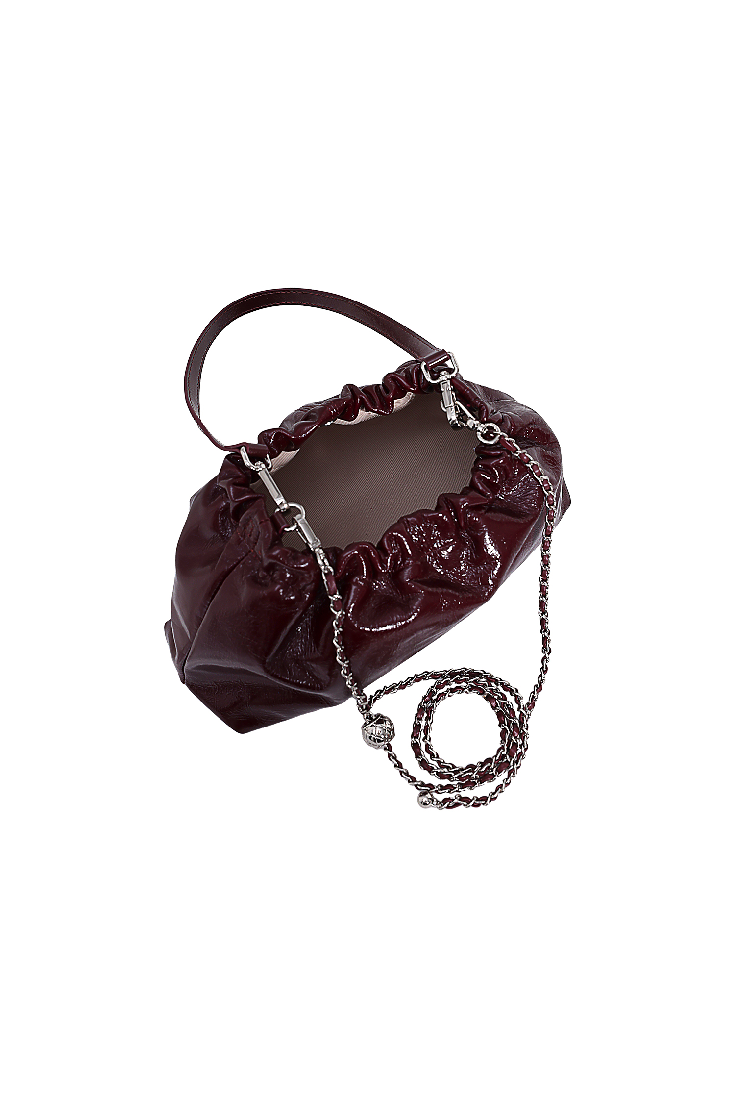 Burgundy Crinkle Patent Chain Shoulder Bag