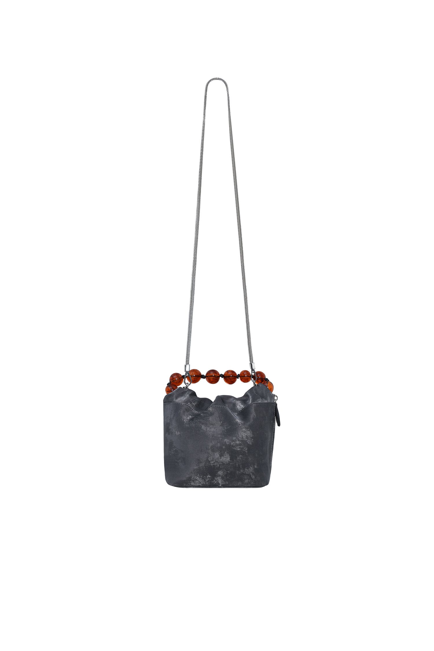 Slate Grey Velvet Beaded Top-Handle Bag