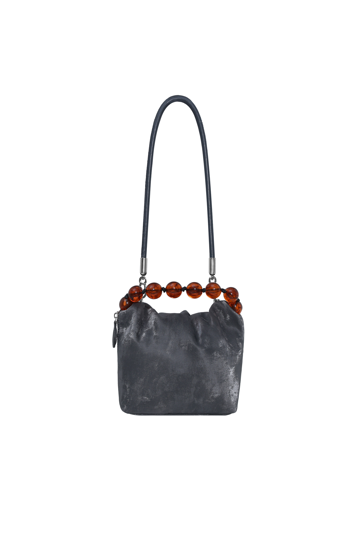 Slate Grey Velvet Beaded Top-Handle Bag