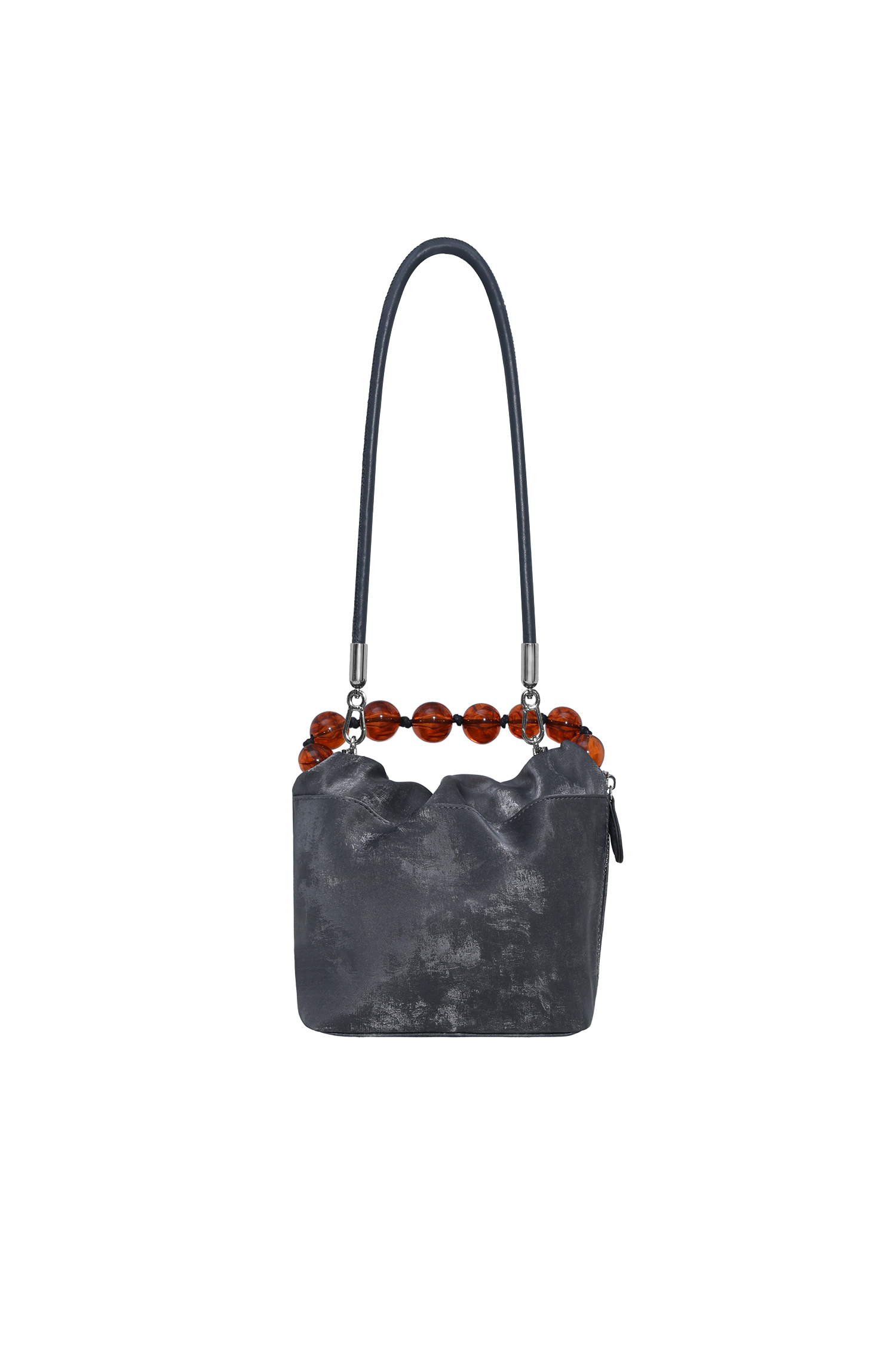Slate Grey Velvet Beaded Top-Handle Bag