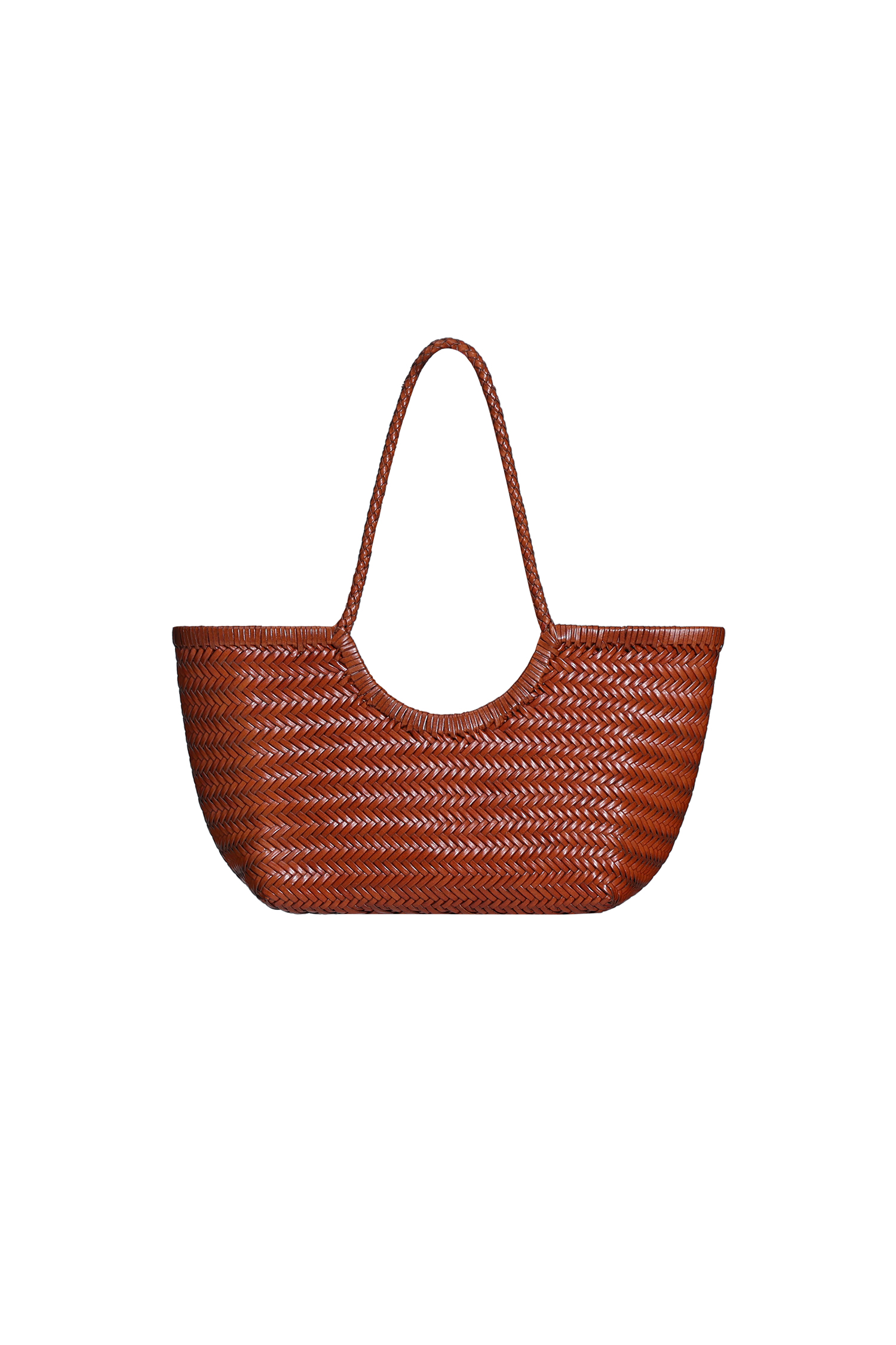 Brown Herringbone Weave Leather Shoulder Bag