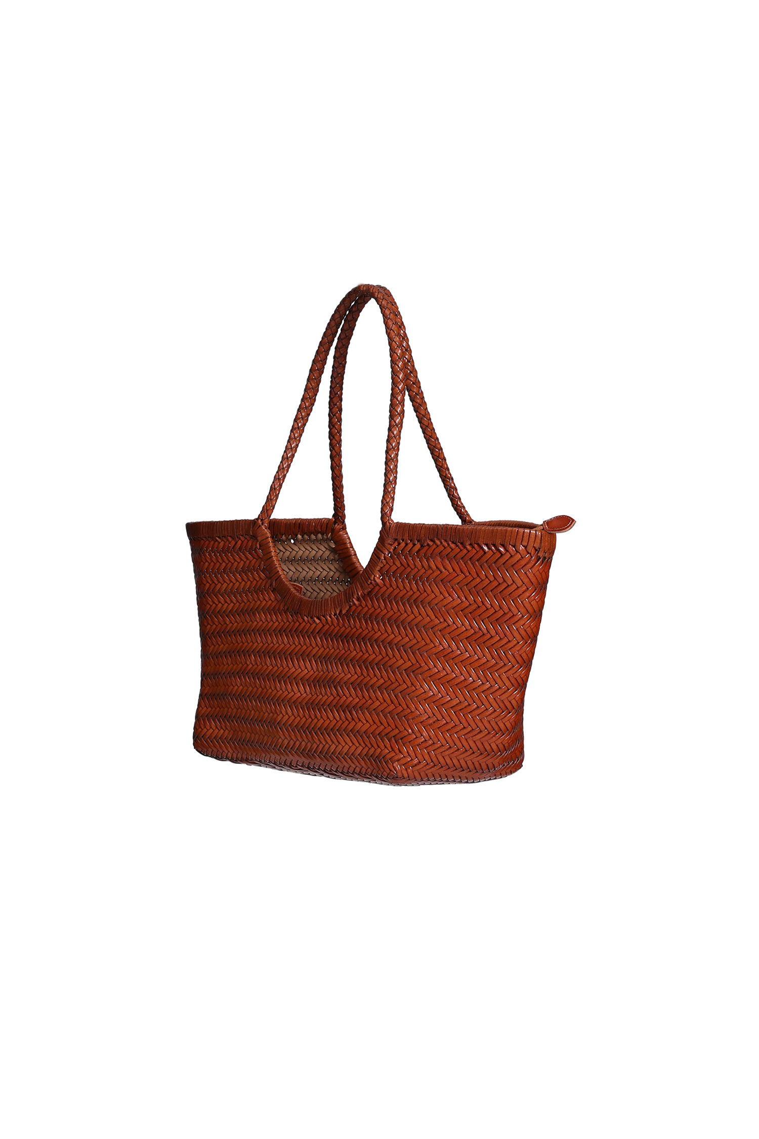 Brown Herringbone Weave Leather Shoulder Bag