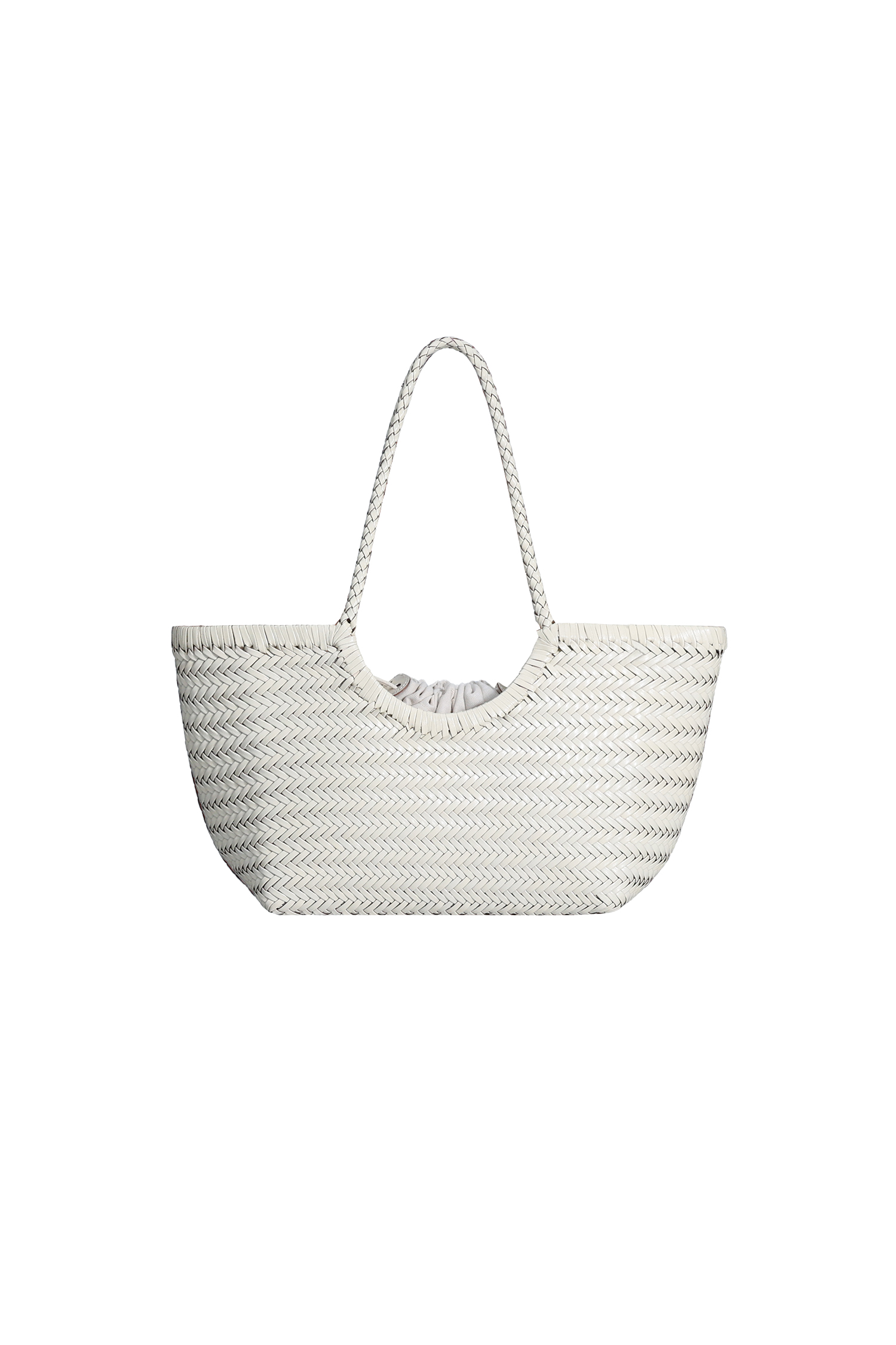 Ivory Herringbone Weave Leather Shoulder Bag