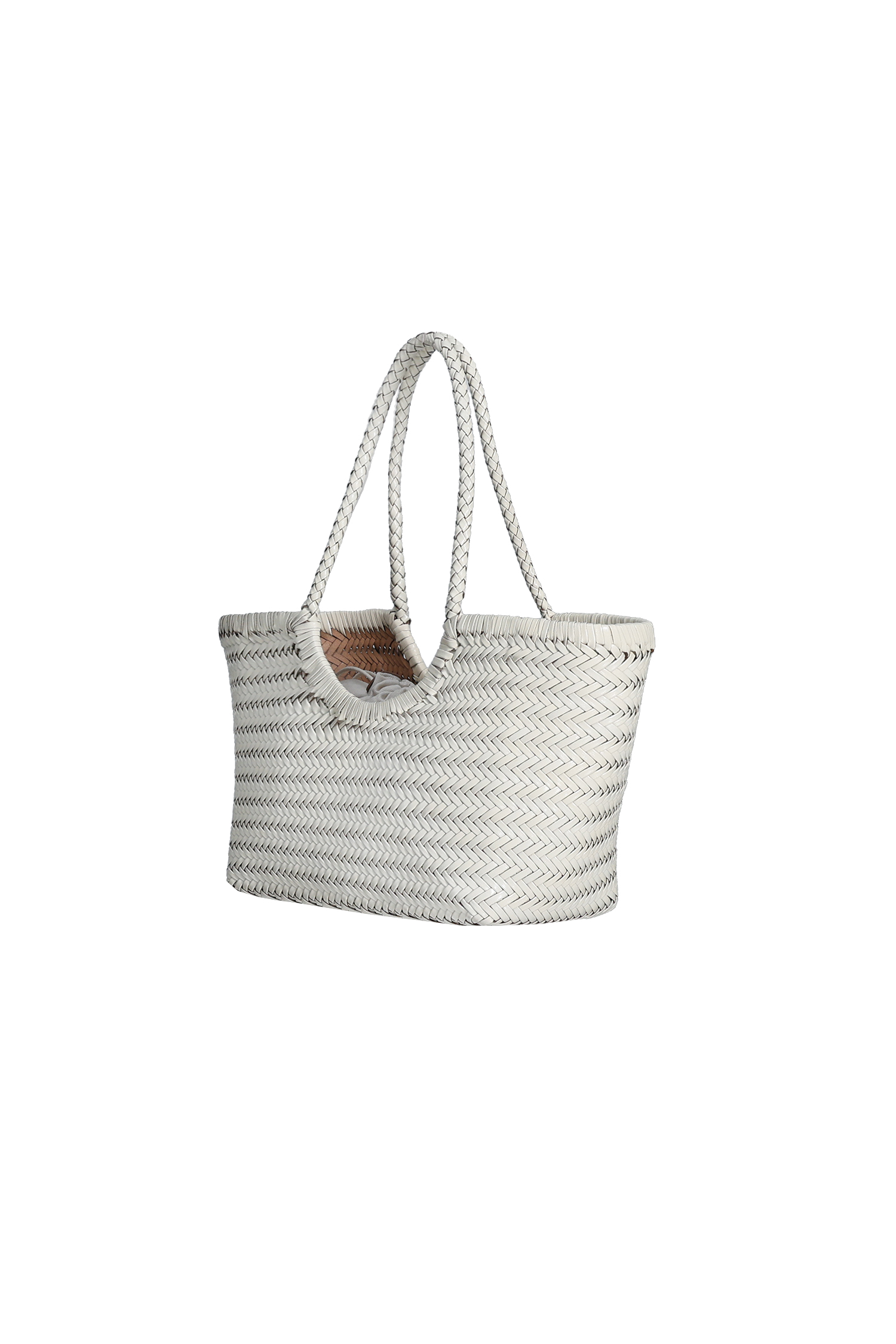 Ivory Herringbone Weave Leather Shoulder Bag