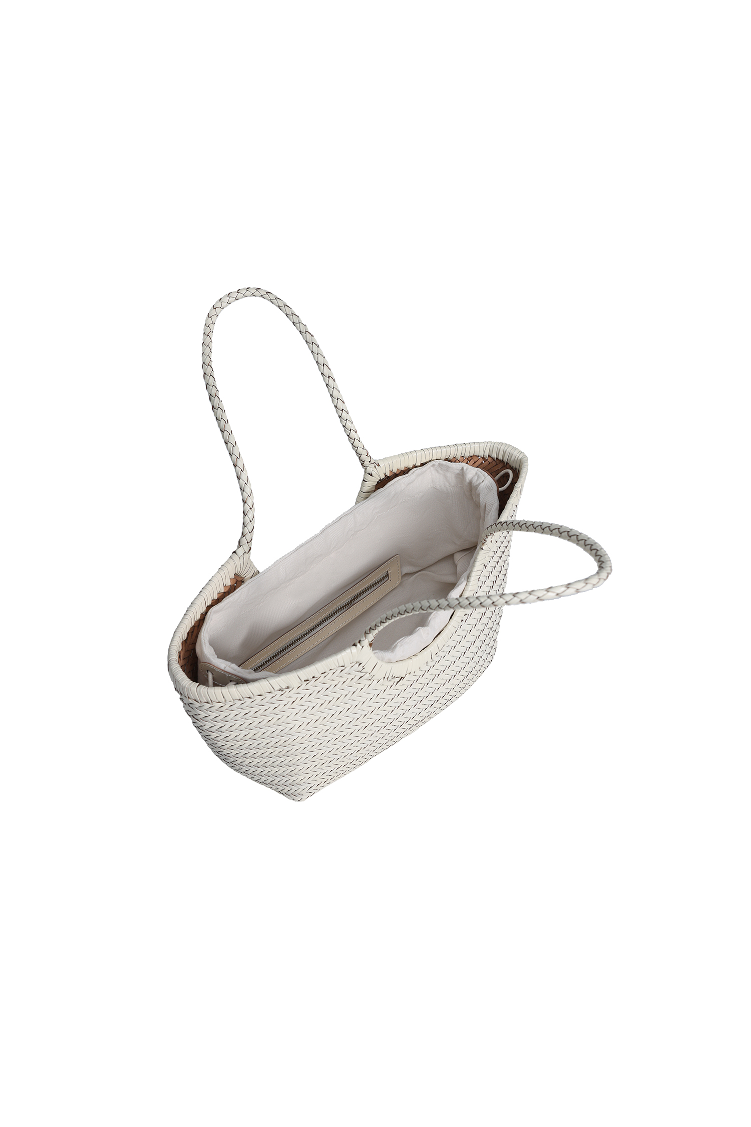 Ivory Herringbone Weave Leather Shoulder Bag