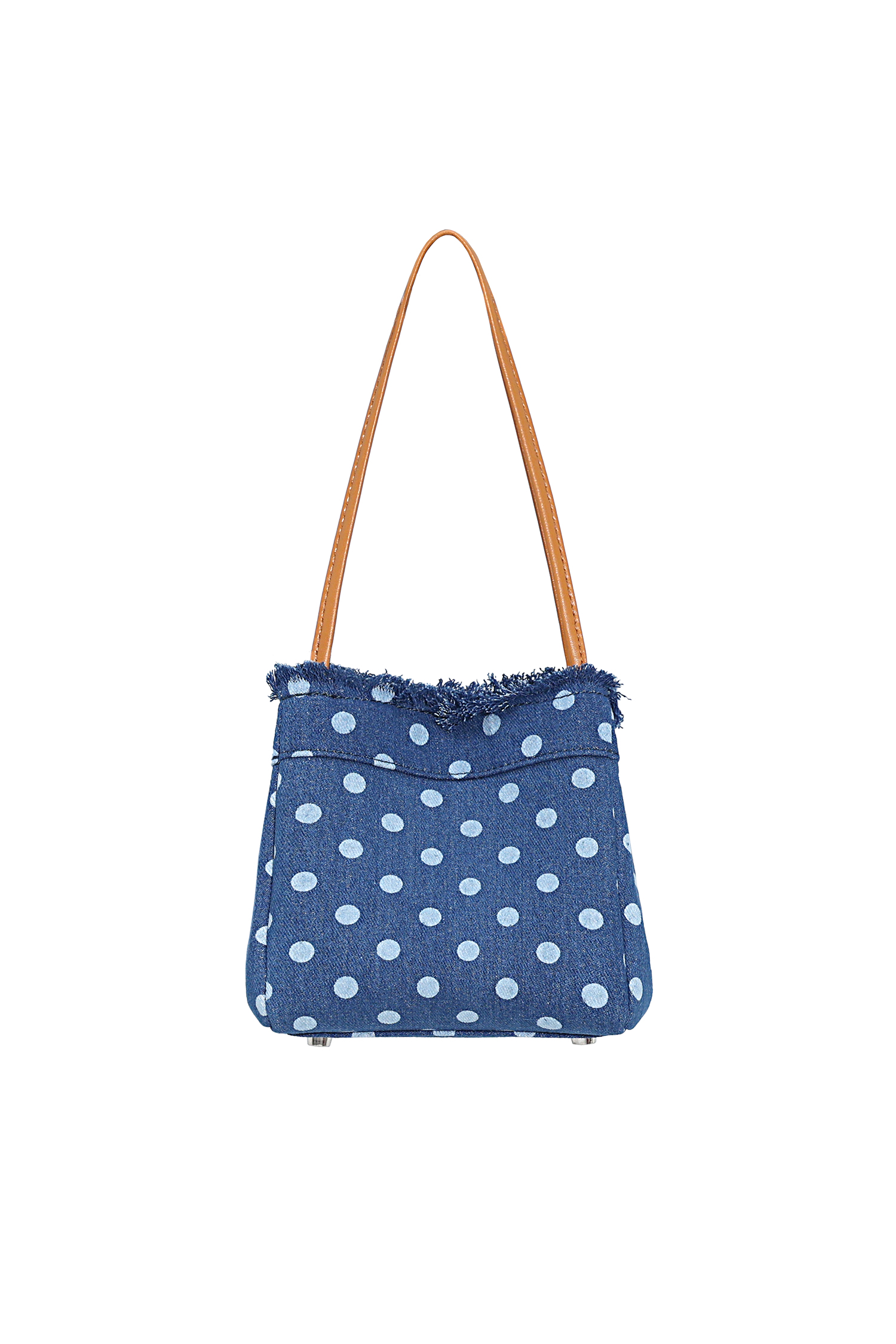 Blue Denim Fringe Polka Dot Bucket Bag