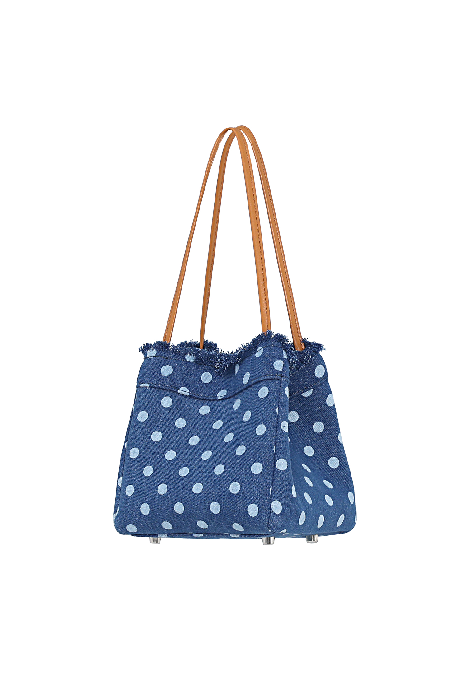 Blue Denim Fringe Polka Dot Bucket Bag