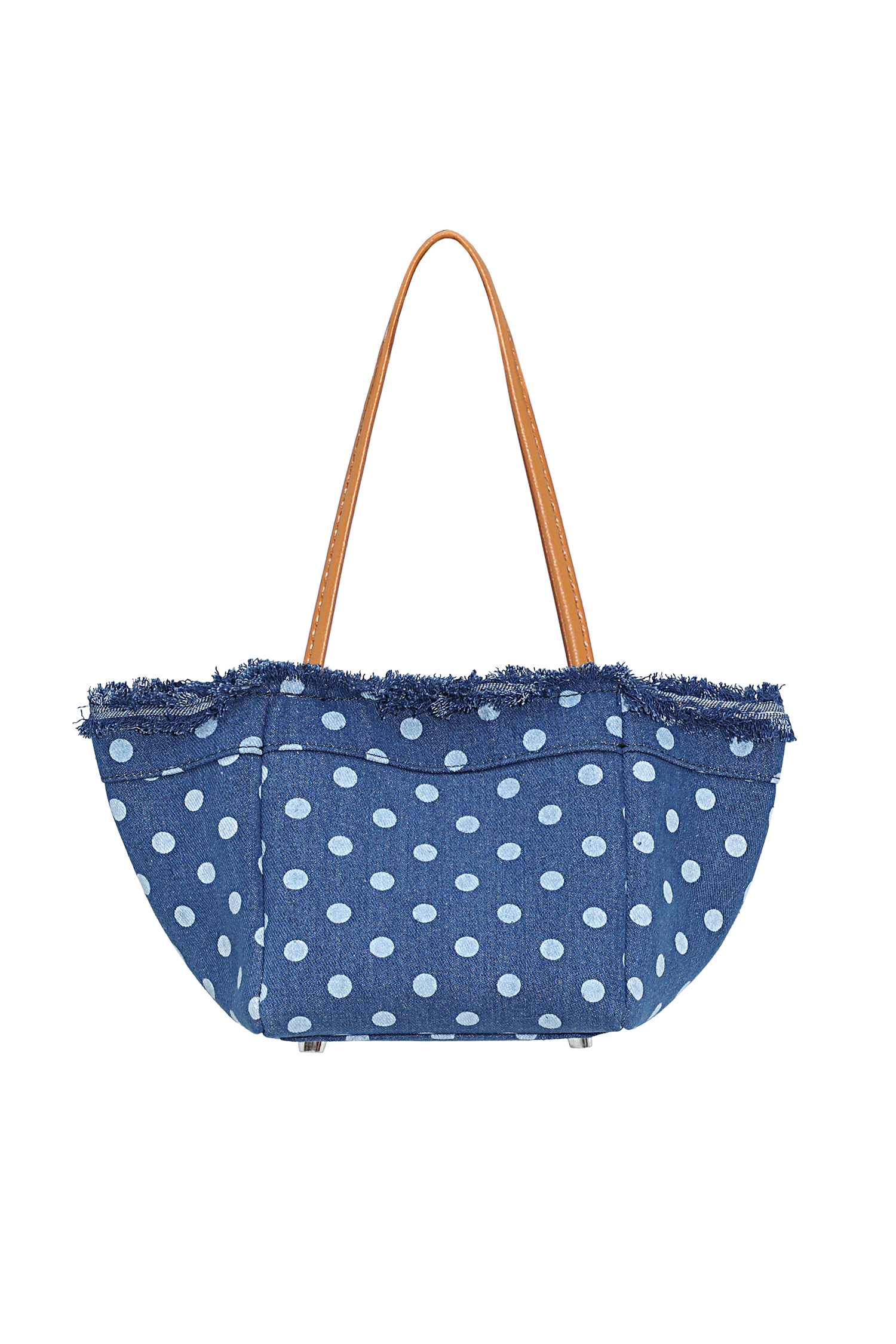 Blue Denim Fringe Polka Dot Bucket Bag