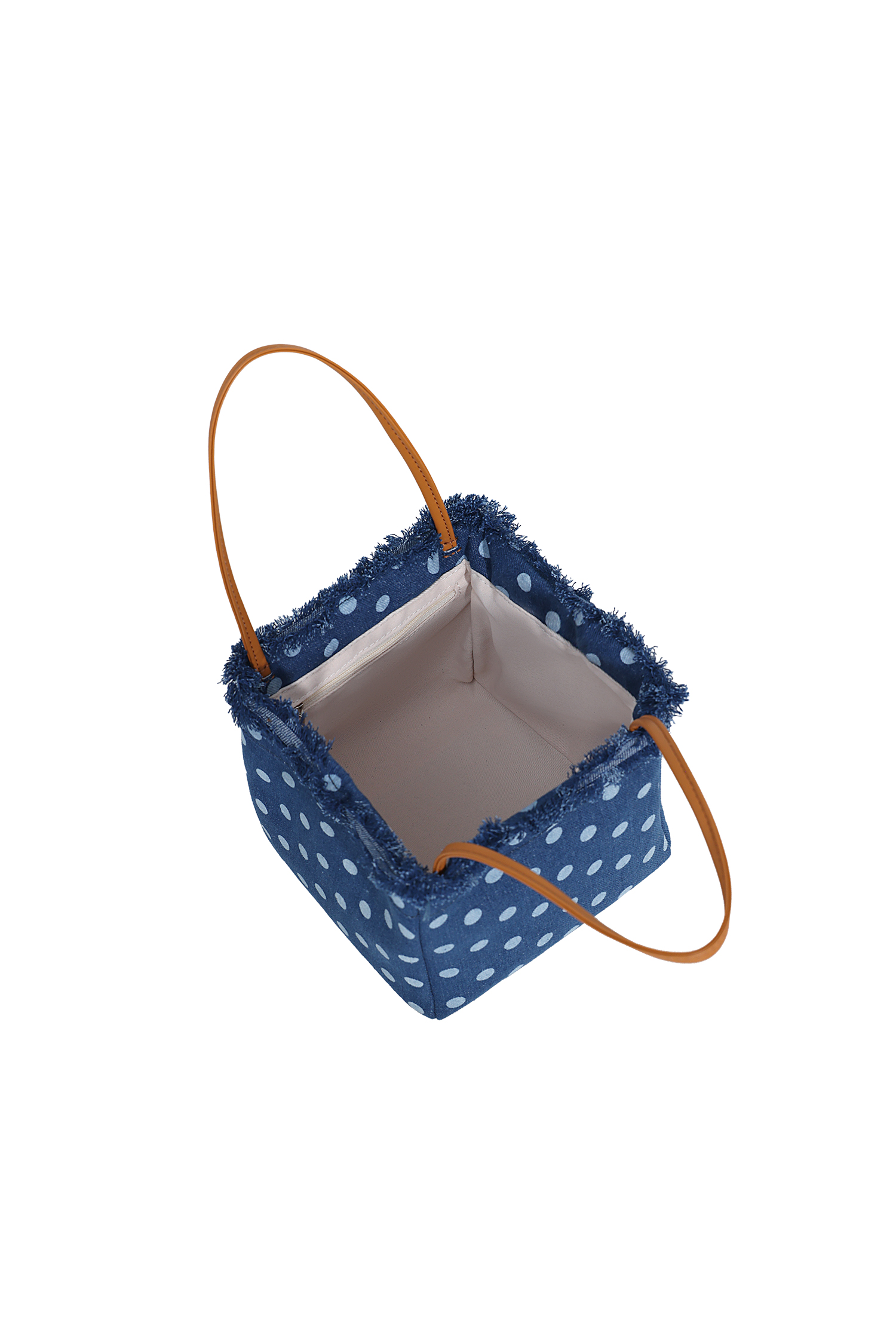 Blue Denim Fringe Polka Dot Bucket Bag