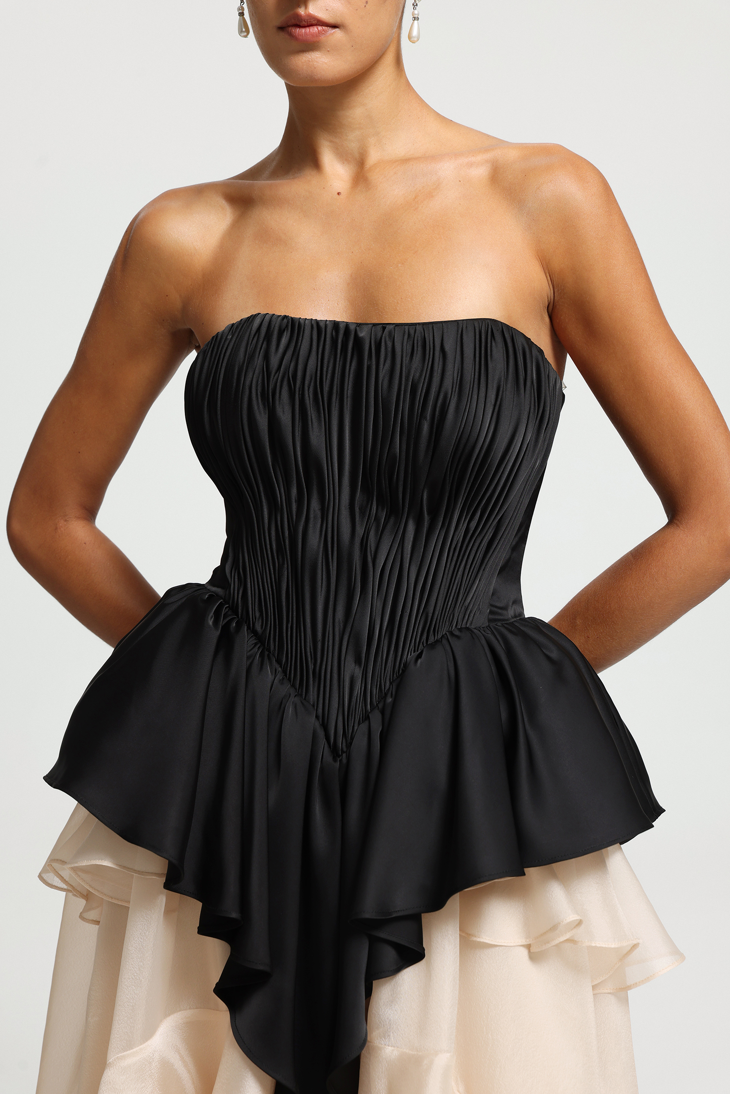 Pleated Peplum High-Low Ruffle Dress