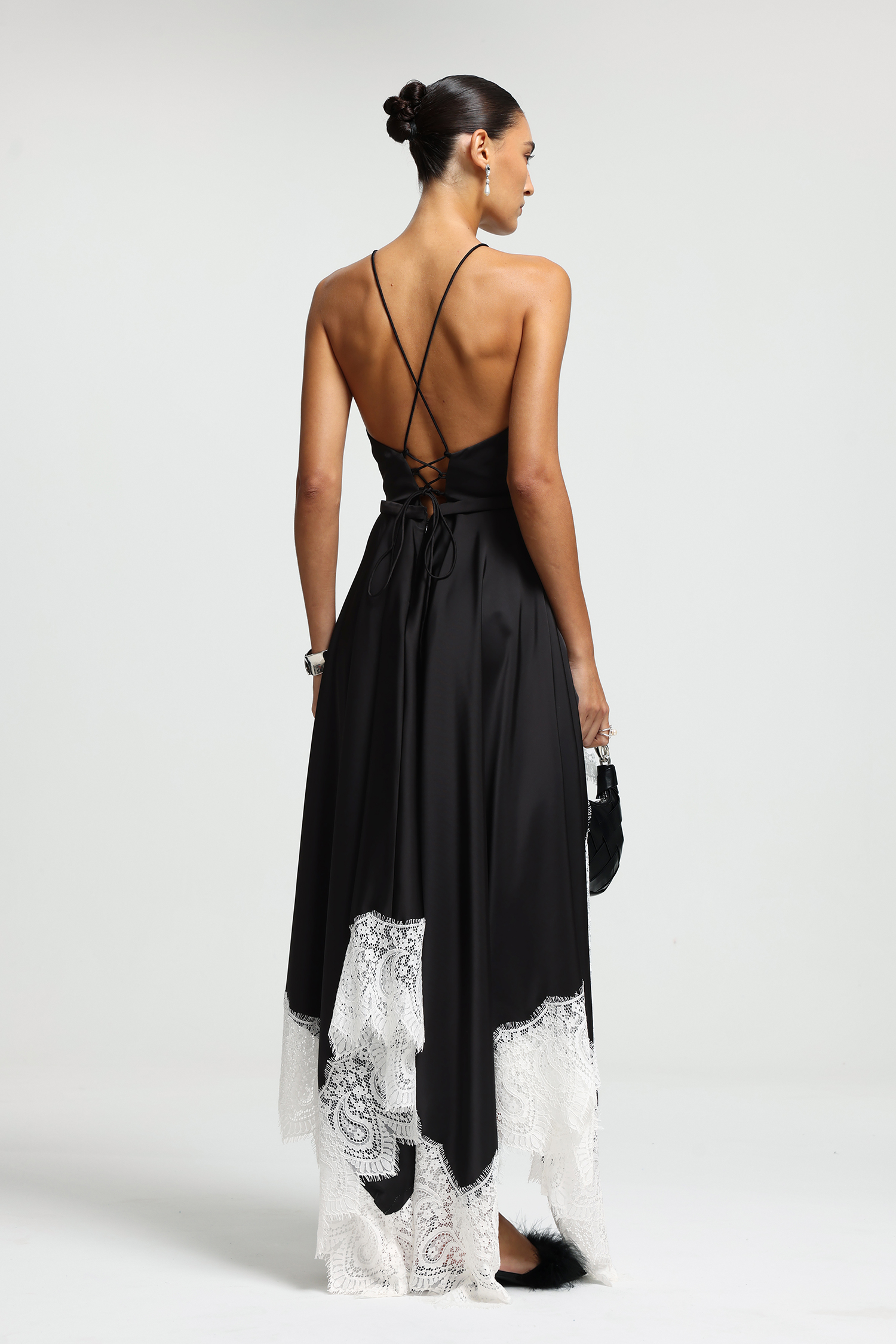 Halter Lace-Trim High-Low Dress