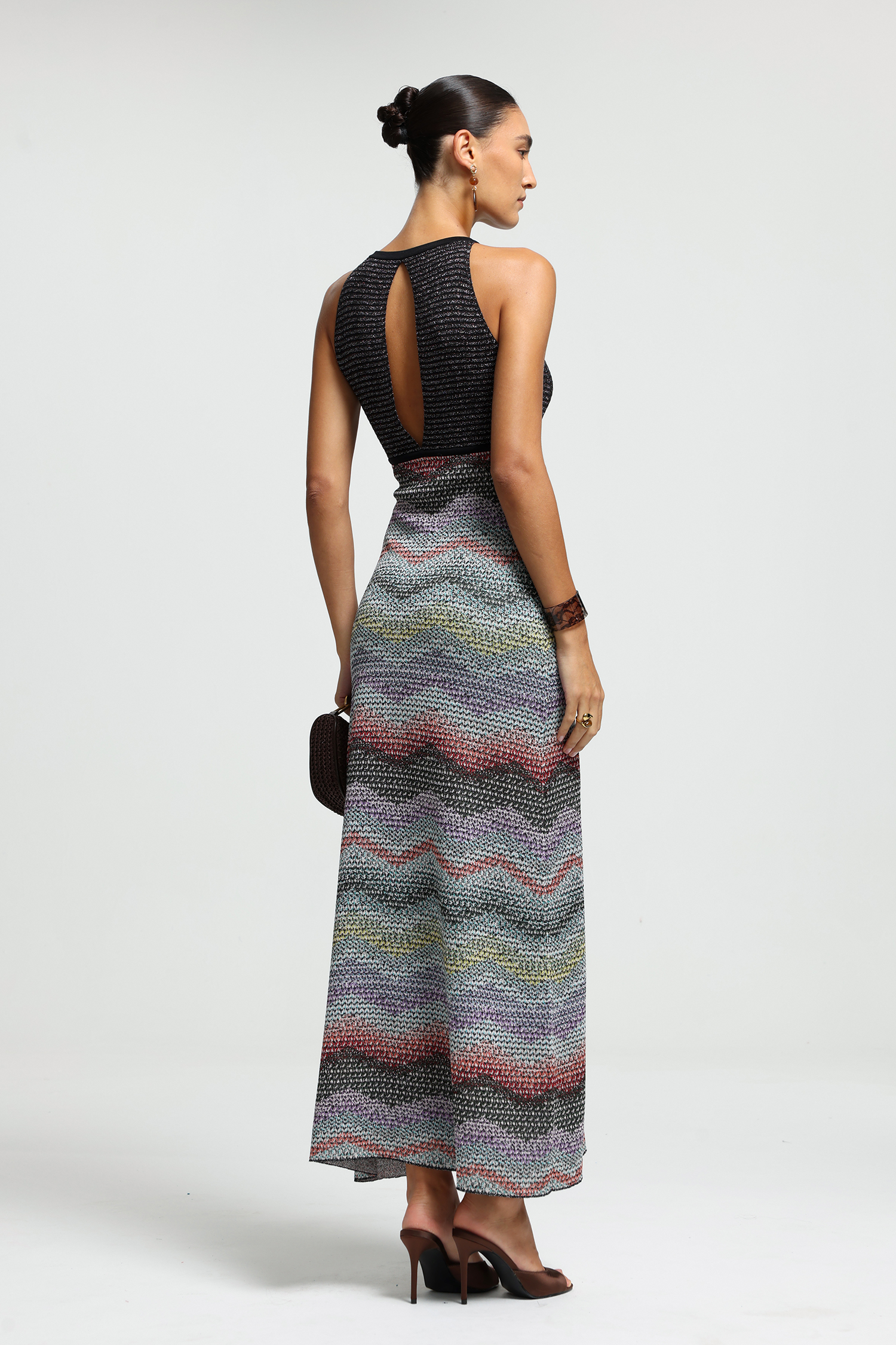High-Neck Keyhole Knit Maxi Dress