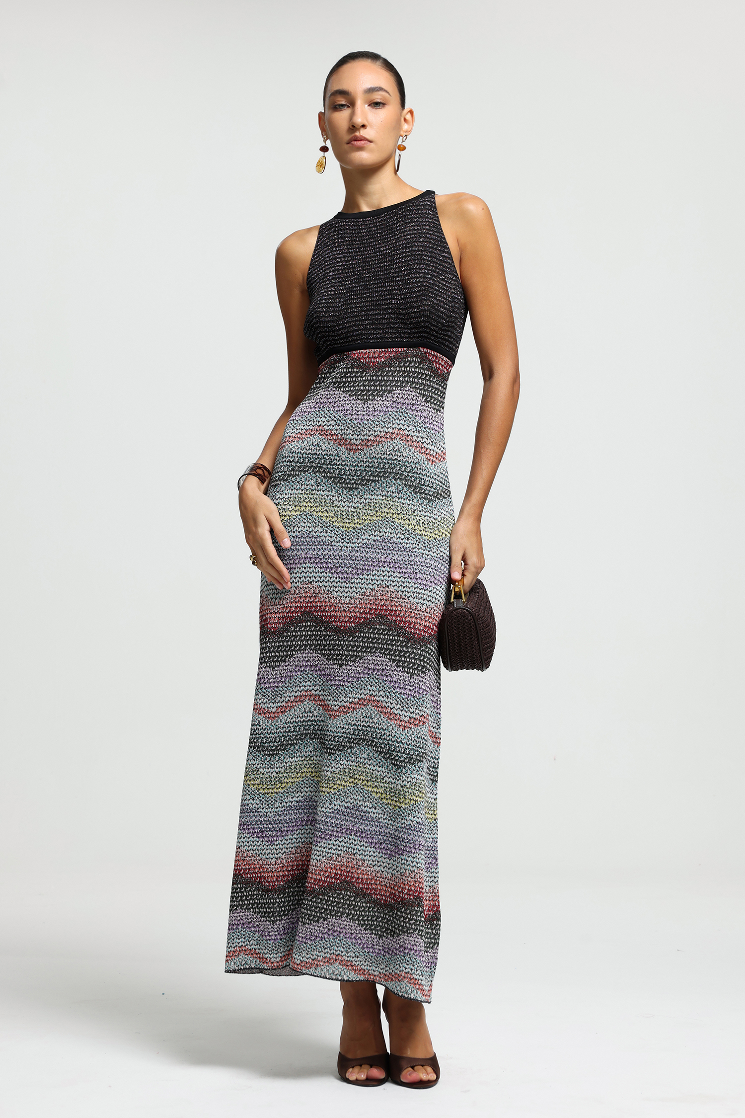 High-Neck Keyhole Knit Maxi Dress