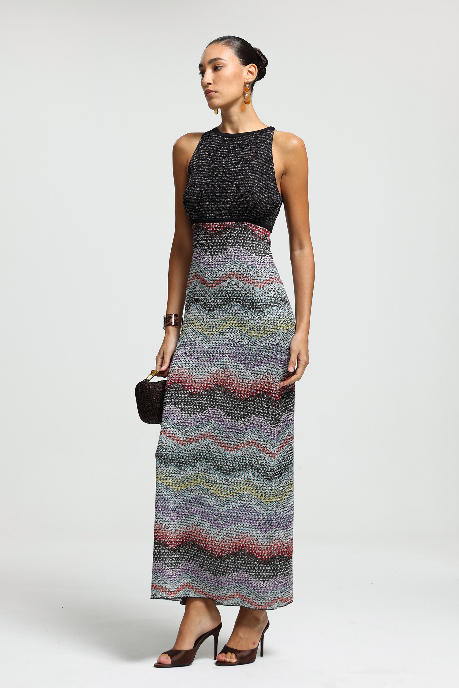 High-Neck Keyhole Knit Maxi Dress