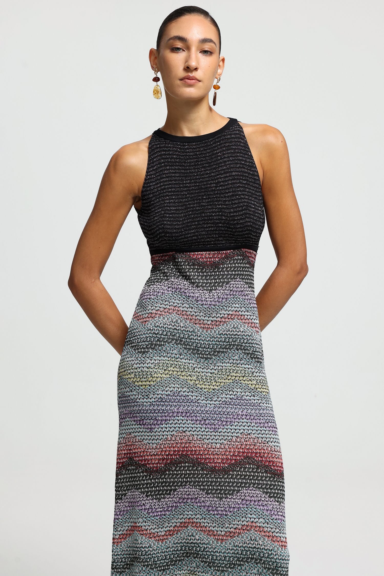 High-Neck Keyhole Knit Maxi Dress