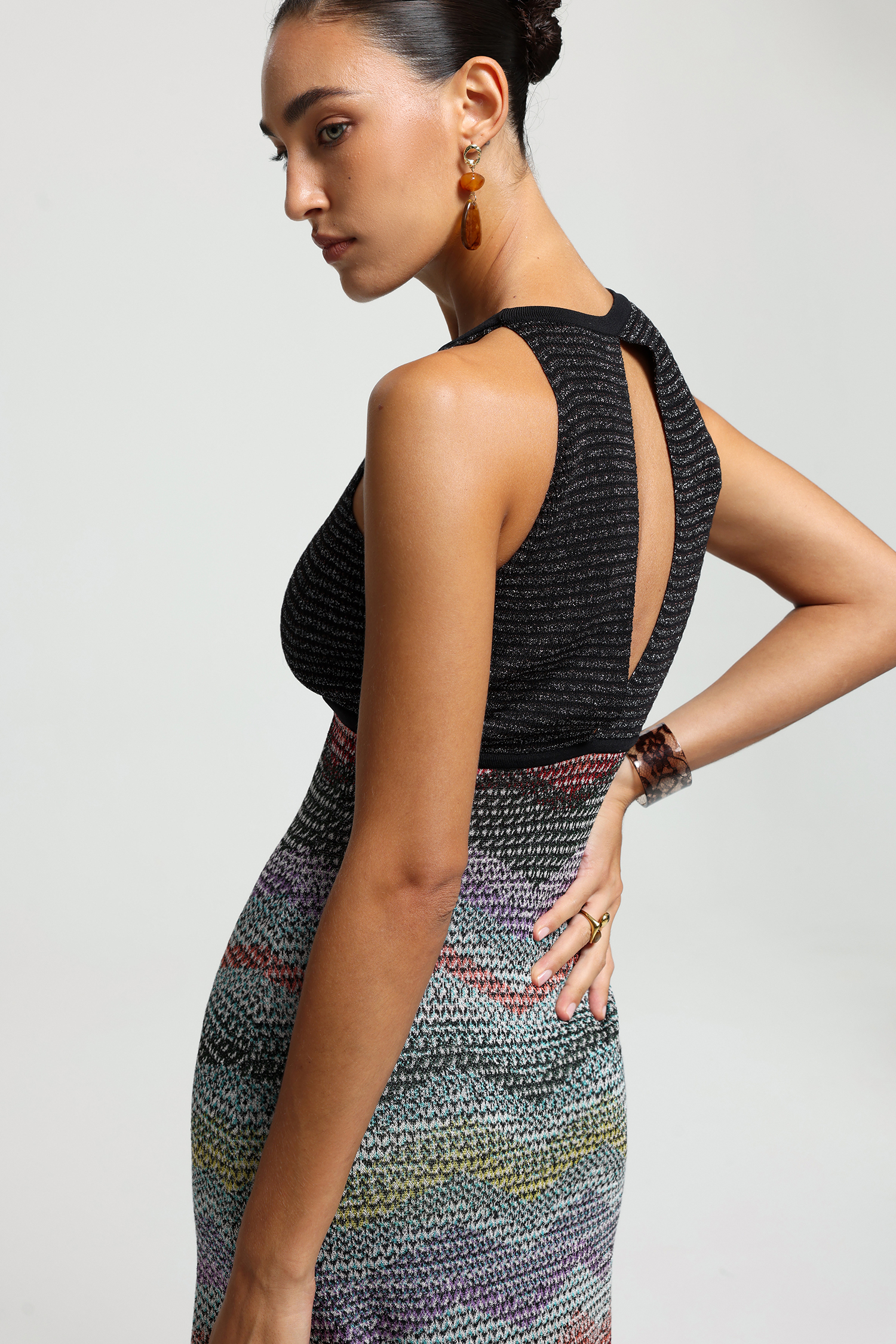 High-Neck Keyhole Knit Maxi Dress