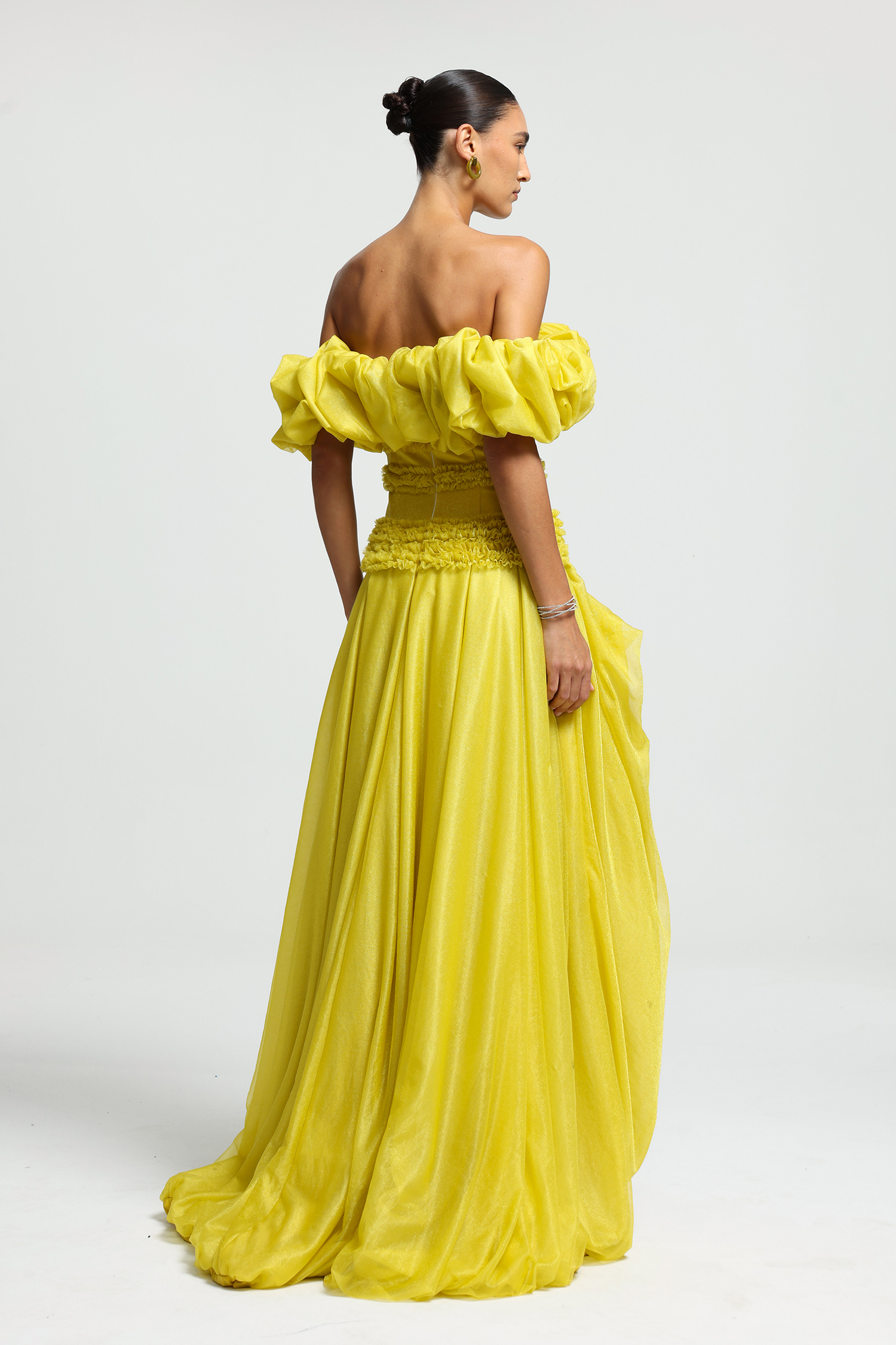 Off-Shoulder Ruched Drape Maxi Dress