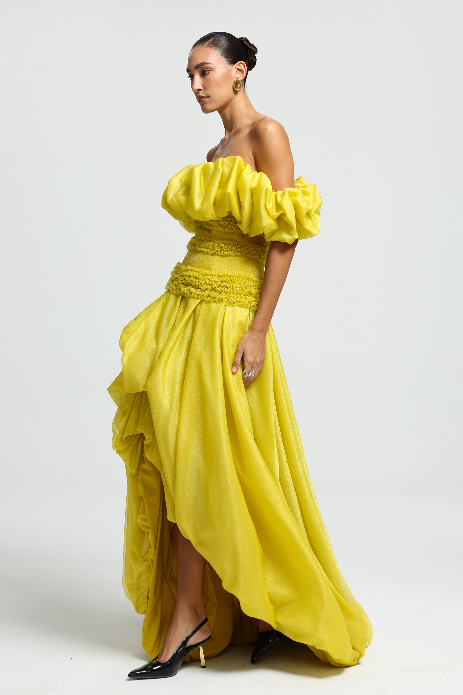 Off-Shoulder Ruched Drape Maxi Dress